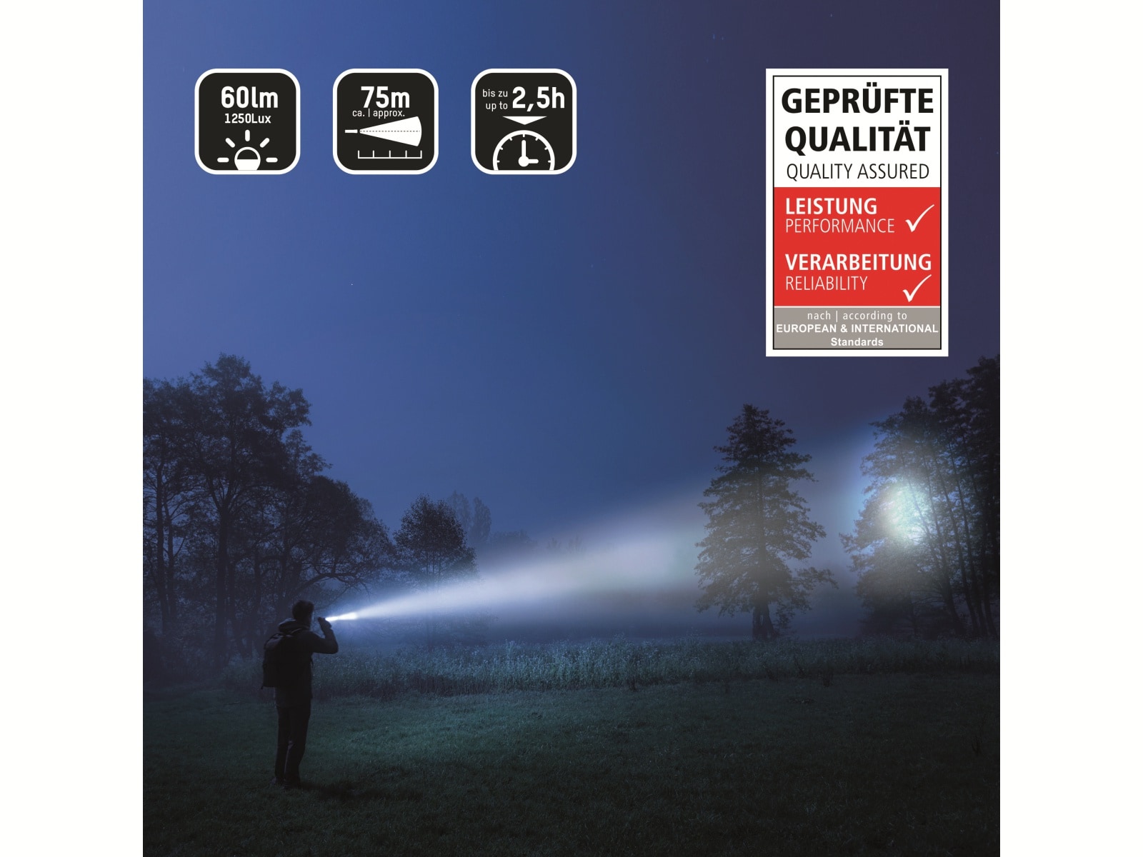 ANSMANN LED-Taschenlampe T50F, Alu, 3W, 60 lm, batteriebetrieben
