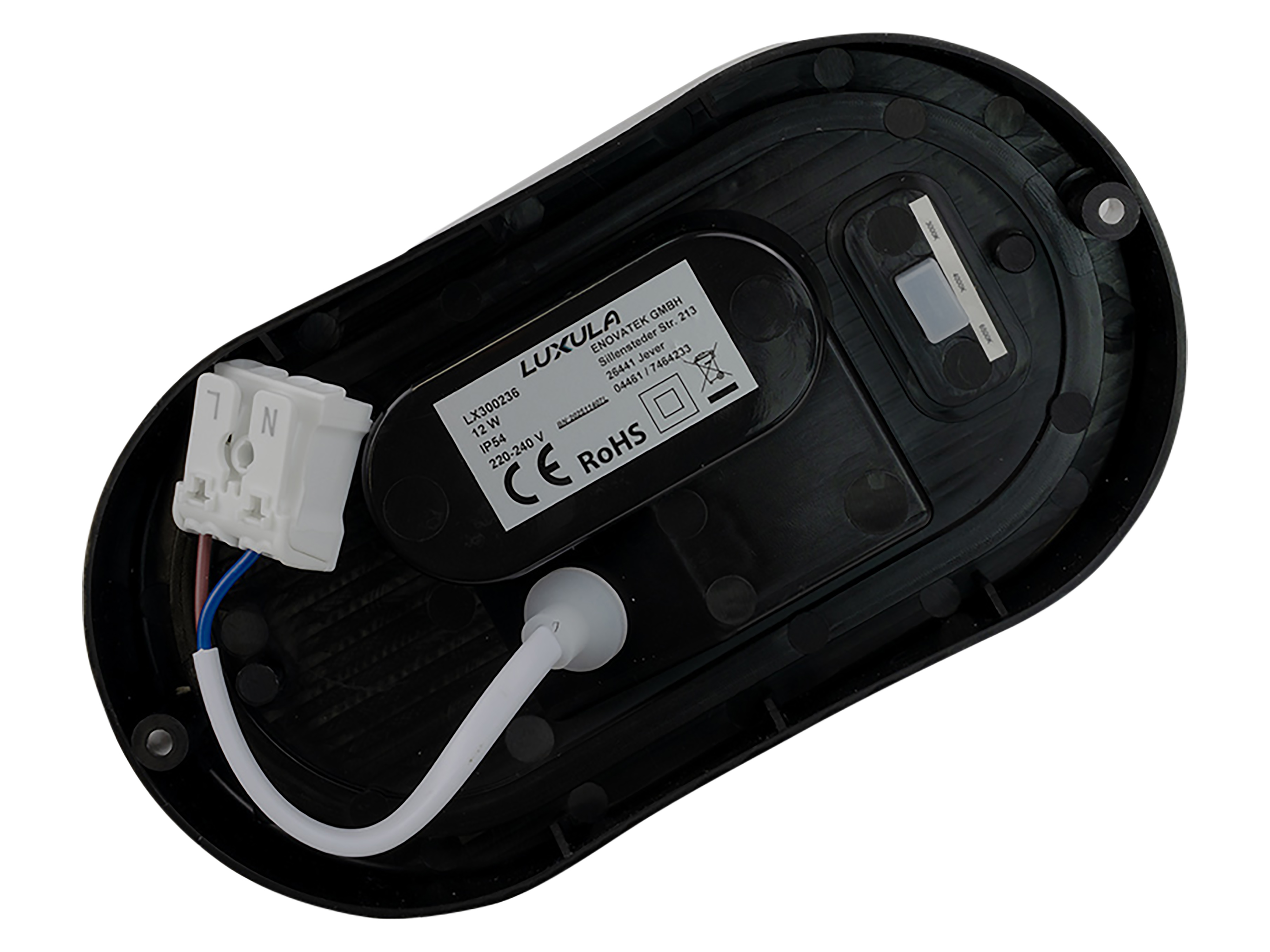 LUXULA LED-Kellerleuchte, 12W, EEK: F, 1080lm, CCT, IP54, schwarz