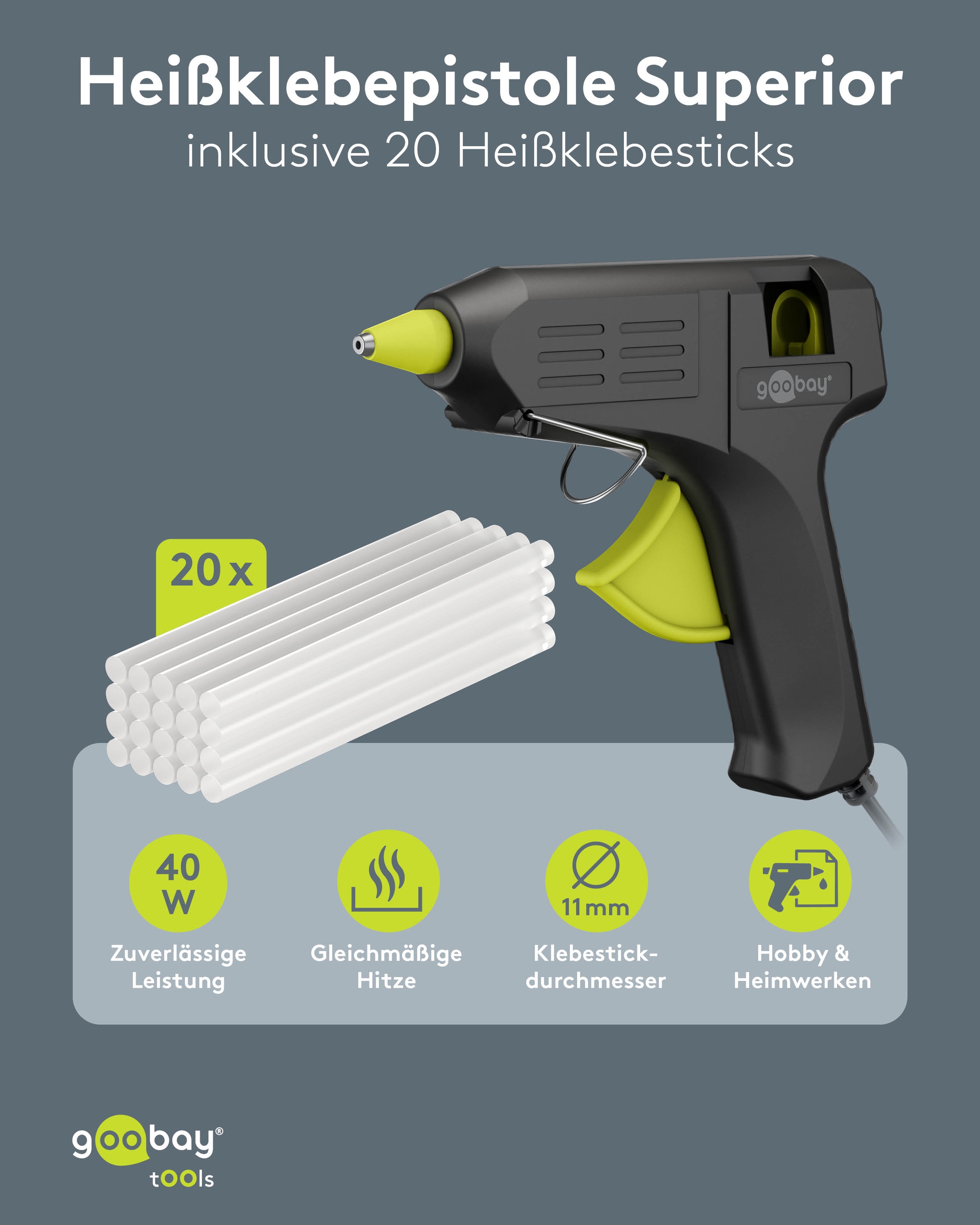 GOOBAY TOOLS Heißklebepistole Superior, 77826, 40 W, inkl. 20 Klebesticks