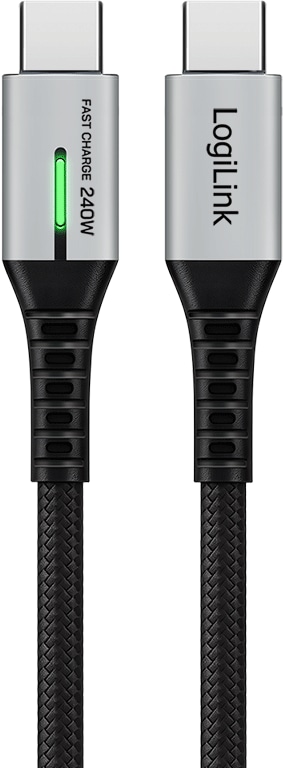 LOGILINK USB3.2 Kabel CU0441 USB-C M/USB-C M 240W 4K LED Metall 0,5m schwarz