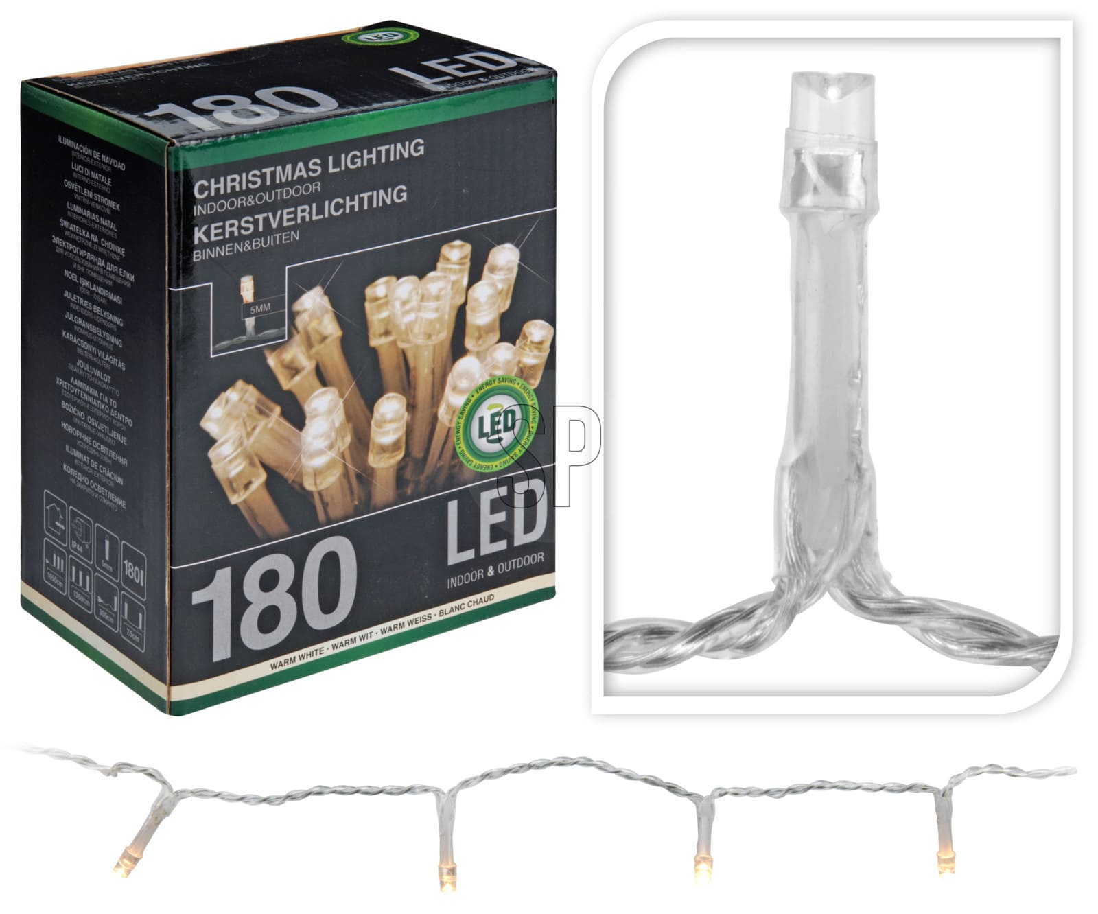 LED-Lichterkette, 180 LEDs, warmweiß, 230 V~, transparent, Innen/Außen, 16,5 m LED-Lichterkette, 180 LEDs, warmweiß, 230V~, IP44, Innen/Außen, silber/transparent