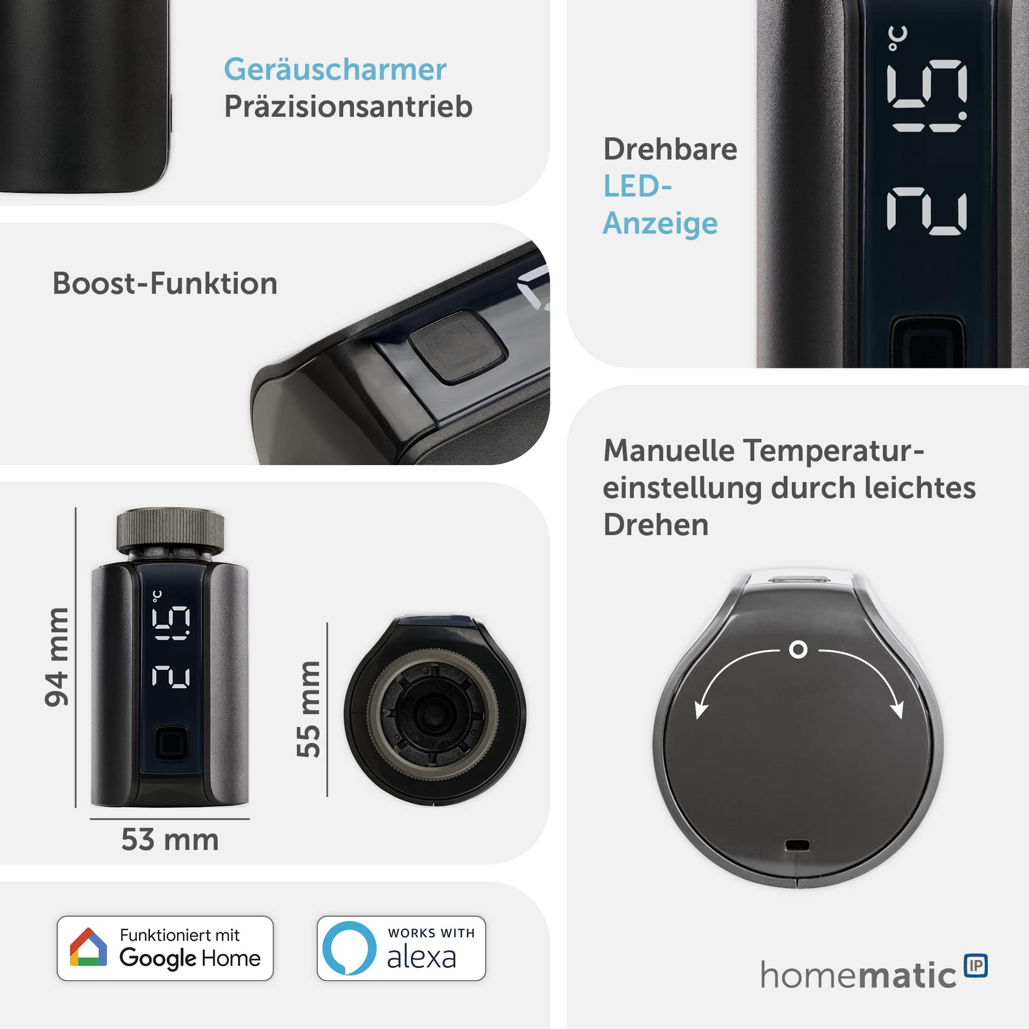 HOMEMATIC IP 158419A0, Heizkörperthermostat EVO, anthrazit