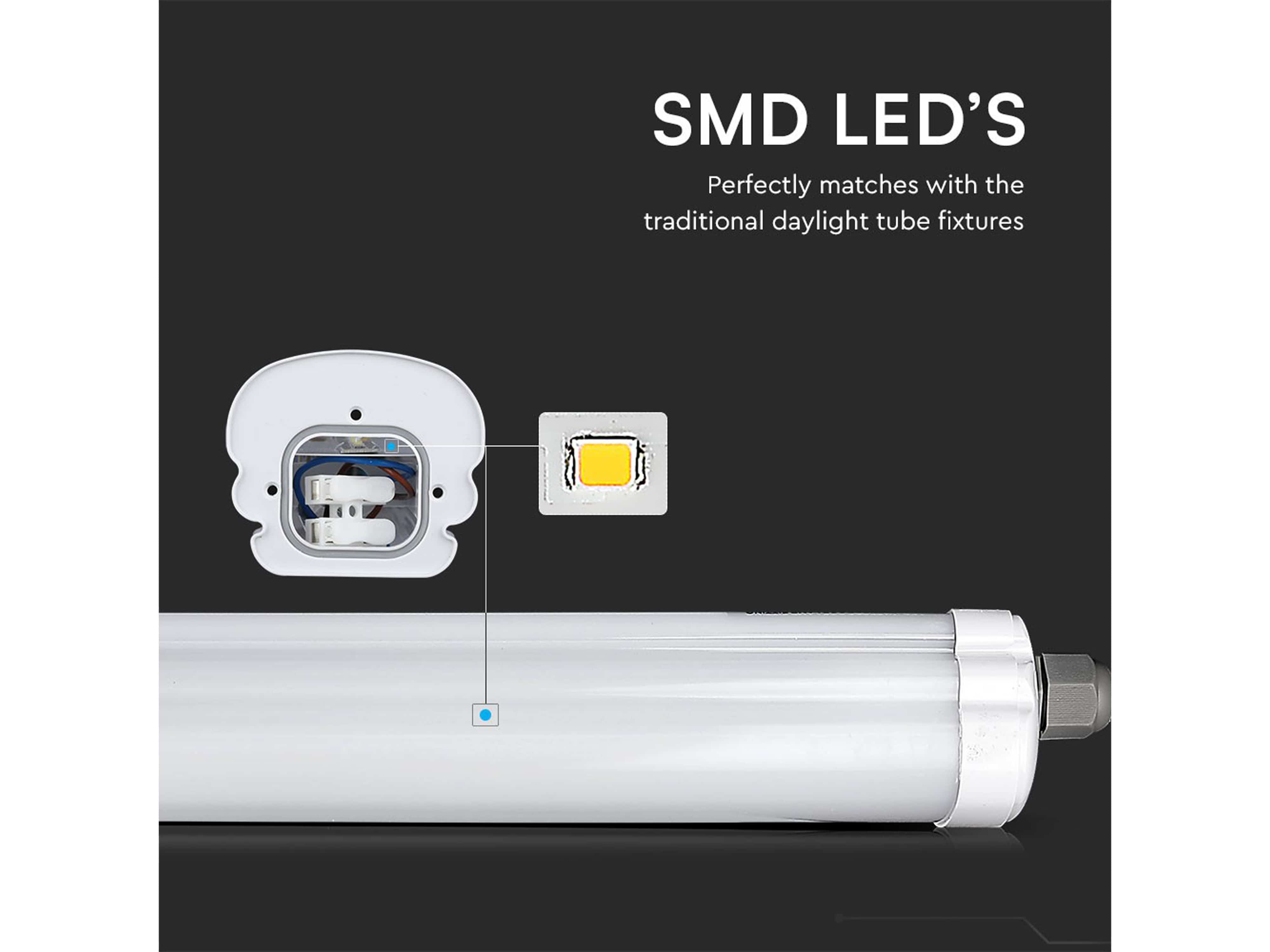 V-TAC LED-Feuchtraumleuchte VT-1249S, EEK: E, 36W, 4320lm, 6500K, 1200mm V-TAC LED-Feuchtraumleuchte VT-1249S, EEK: E, 36W, 4320lm, 6500K, 1200mm