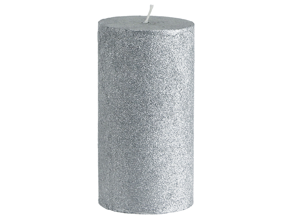 WIEDEMANN Flachkopfkerze Glitter, silber, 68x130 mm