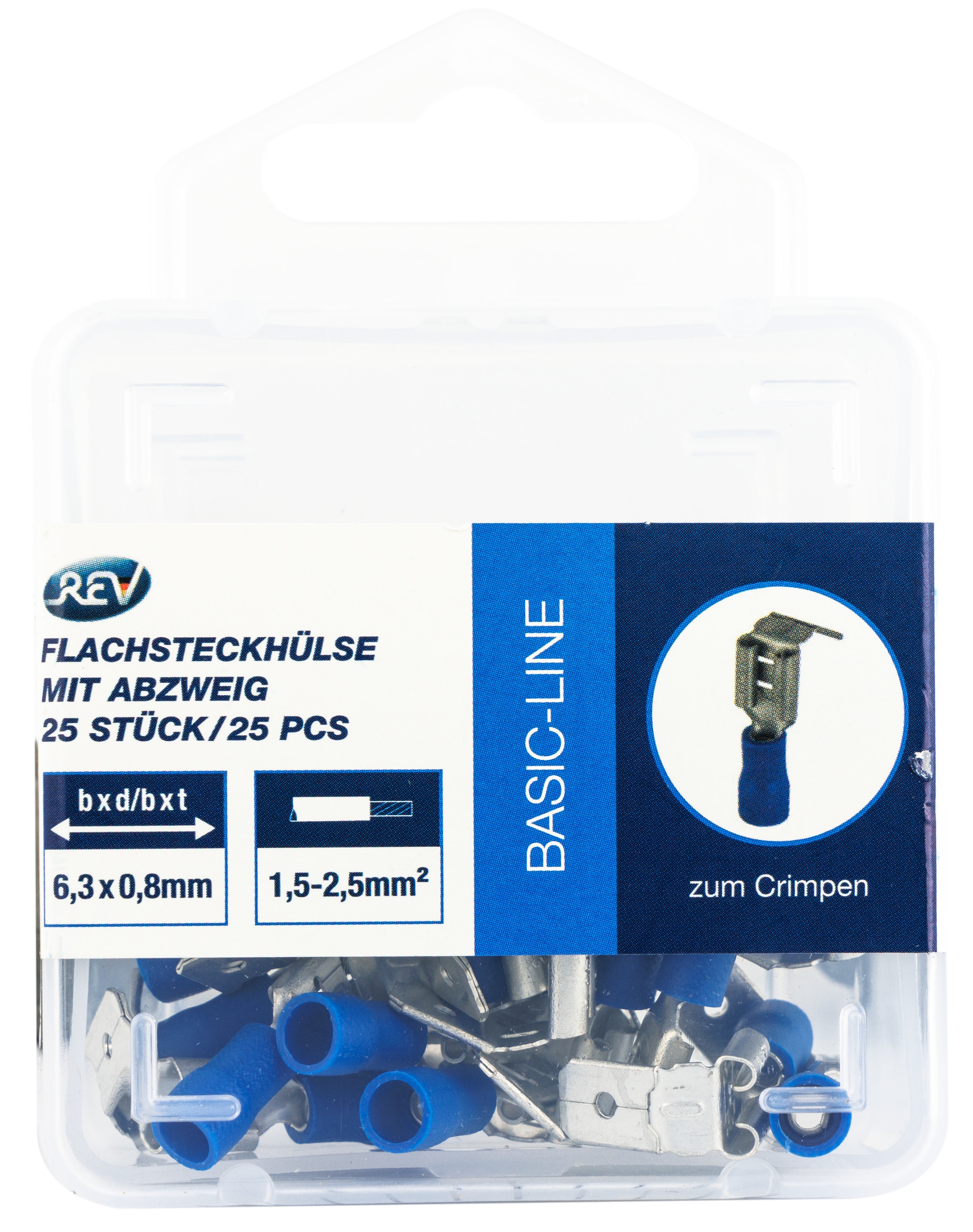 REV Flachsteckhülse mit Abzweig, blau, 6,3 x 0,8 mm, 25 Stück