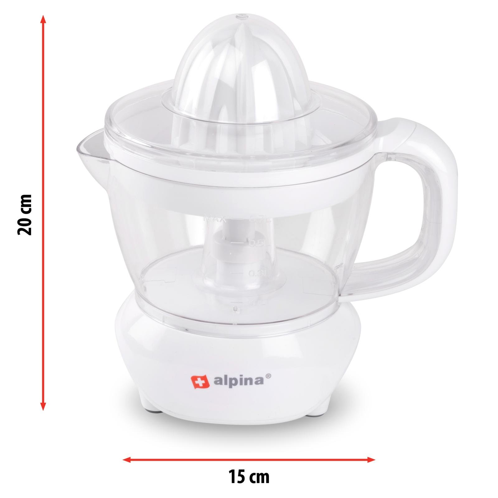 ALPINA Saftpresse, 0,7 Liter, Ziruspresse, 2 Presskegel, 25 W, weiß ALPINA Saftpresse, 0,7 Liter, Ziruspresse, 2 Presskegel, 25 W, weiß