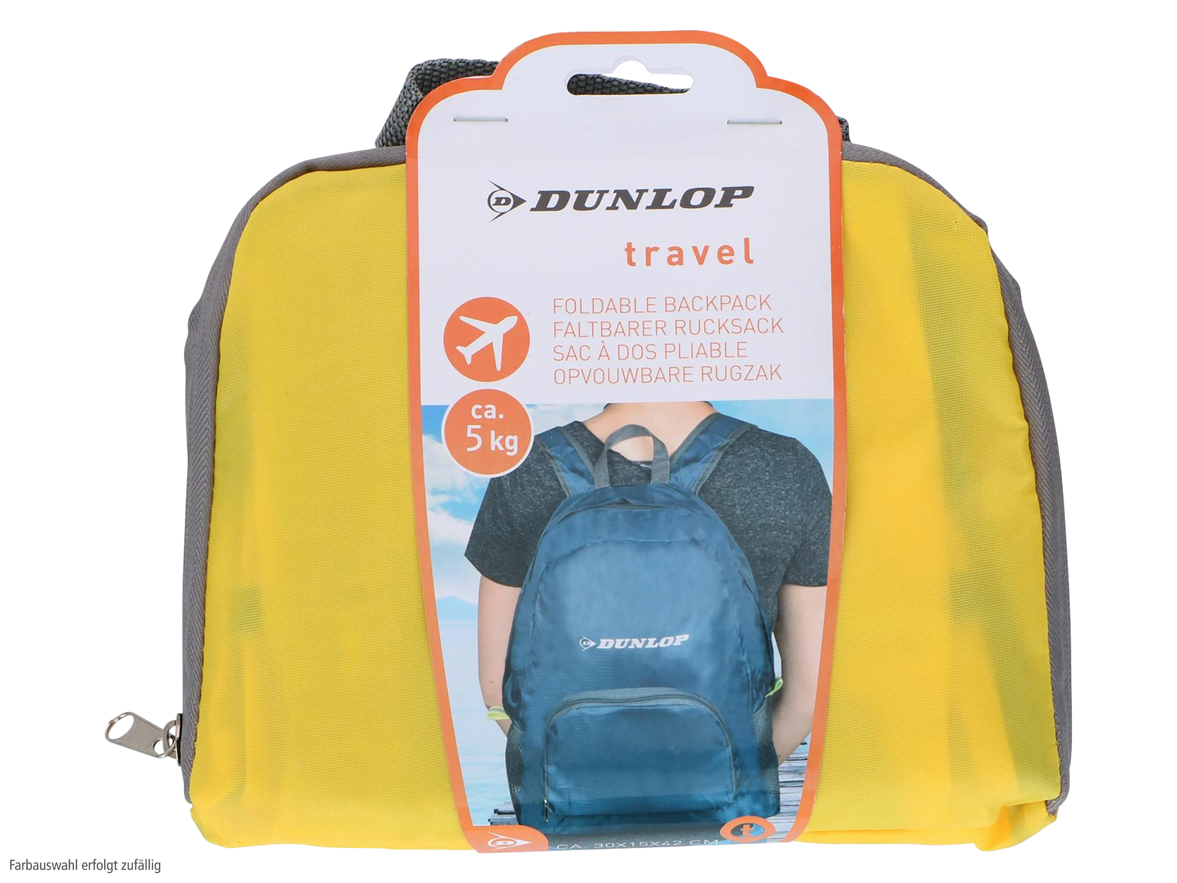 DUNLOP Rucksack, faltbar, Hellblau, Dunkelblau, Gelb