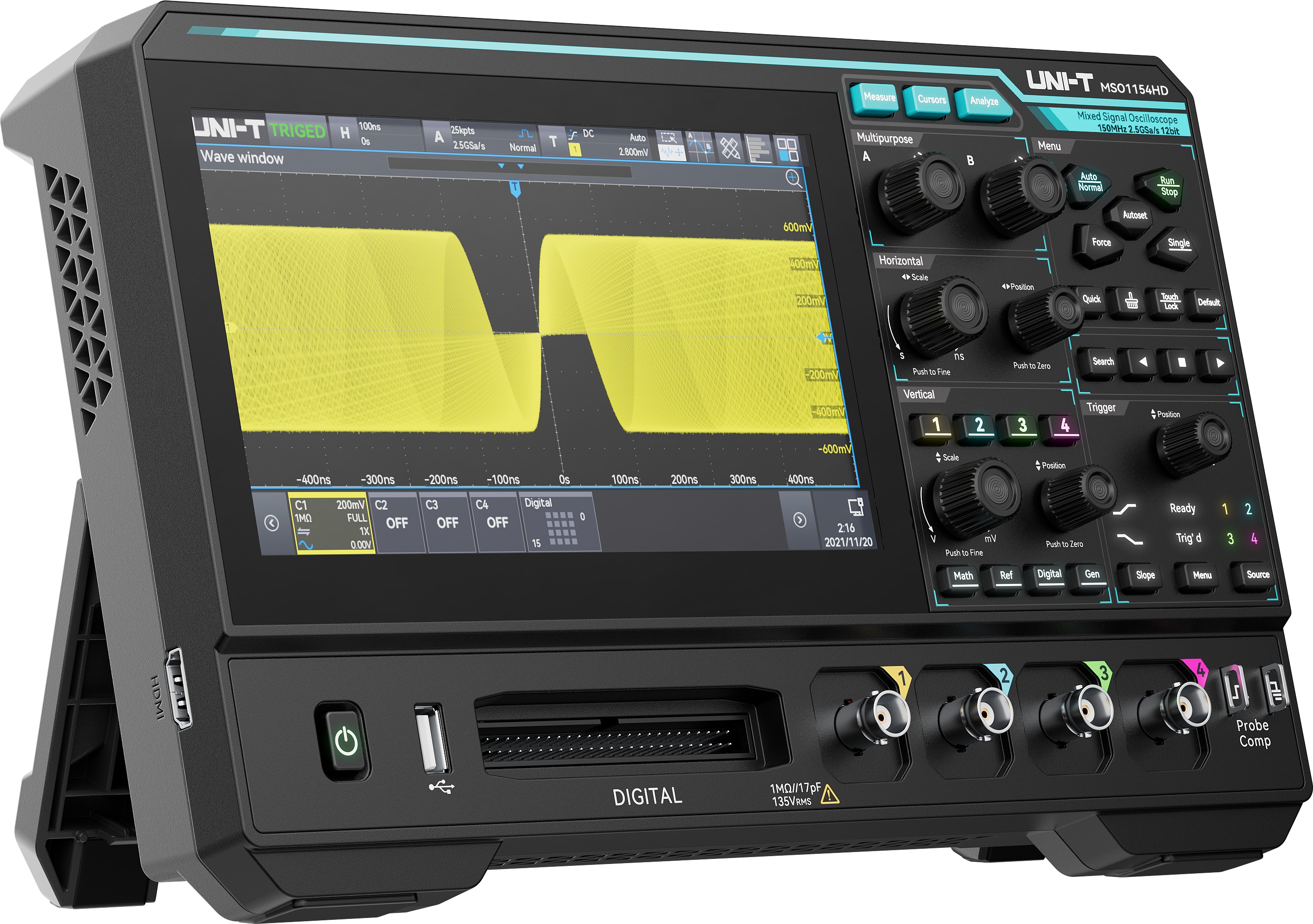 UNI-T Oszilloskop MSO1154HD, 4+16 Kanäle, 2,5 GS/s, 150 MHz