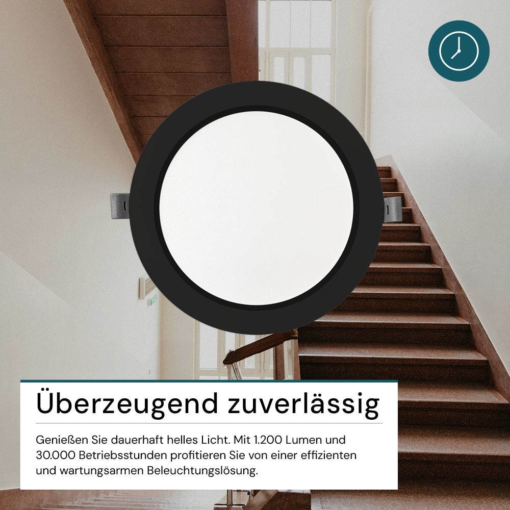 LUXULA LED-Einbauleuchte, 12W, EEK: F, 1200lm, CCT, IP44, schwarz