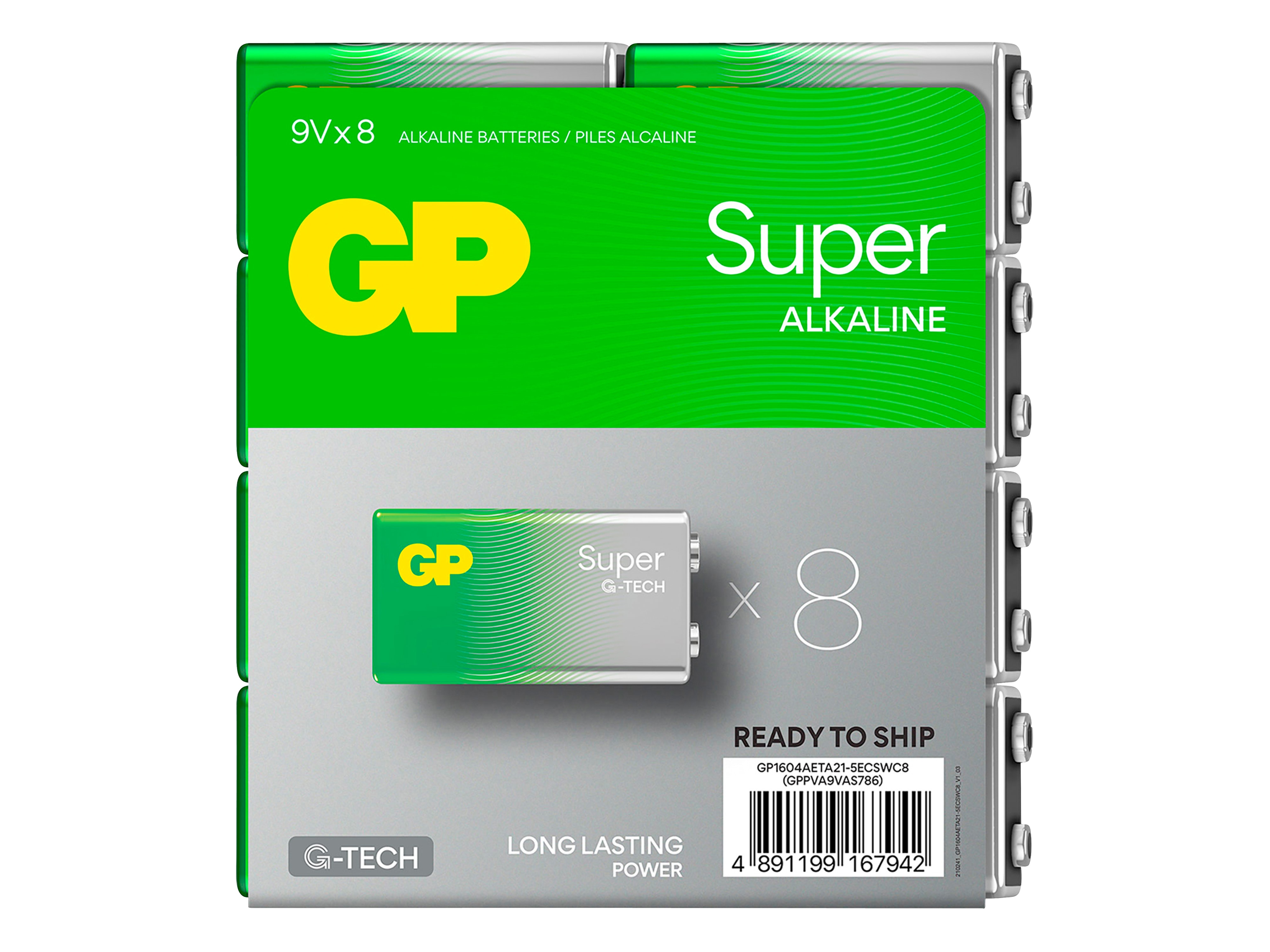 GP Super Alkaline-Batterie E-Block, 6LR61, MN1604, 9V, 8 Stück