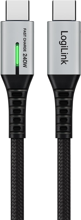 LOGILINK USB3.2 Kabel CU0443 USB-C M/USB-C M 240W 4K LED Metall 1,5m schwarz