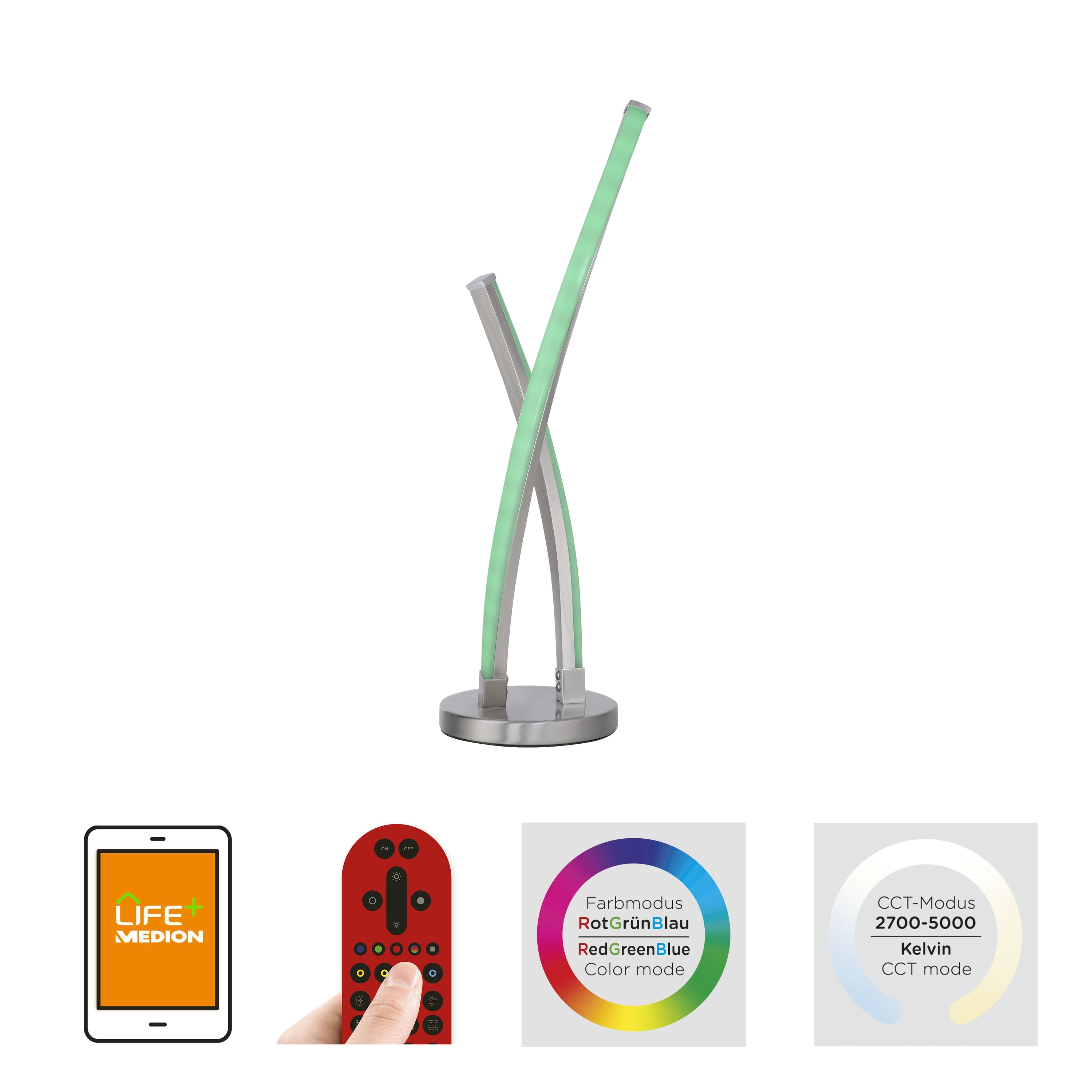 JUST LIGHT LED-Tischleuchte 11991-55 stahlfarbig, 9,5 W, 1050 lm, CCT, RGB, Smart Home