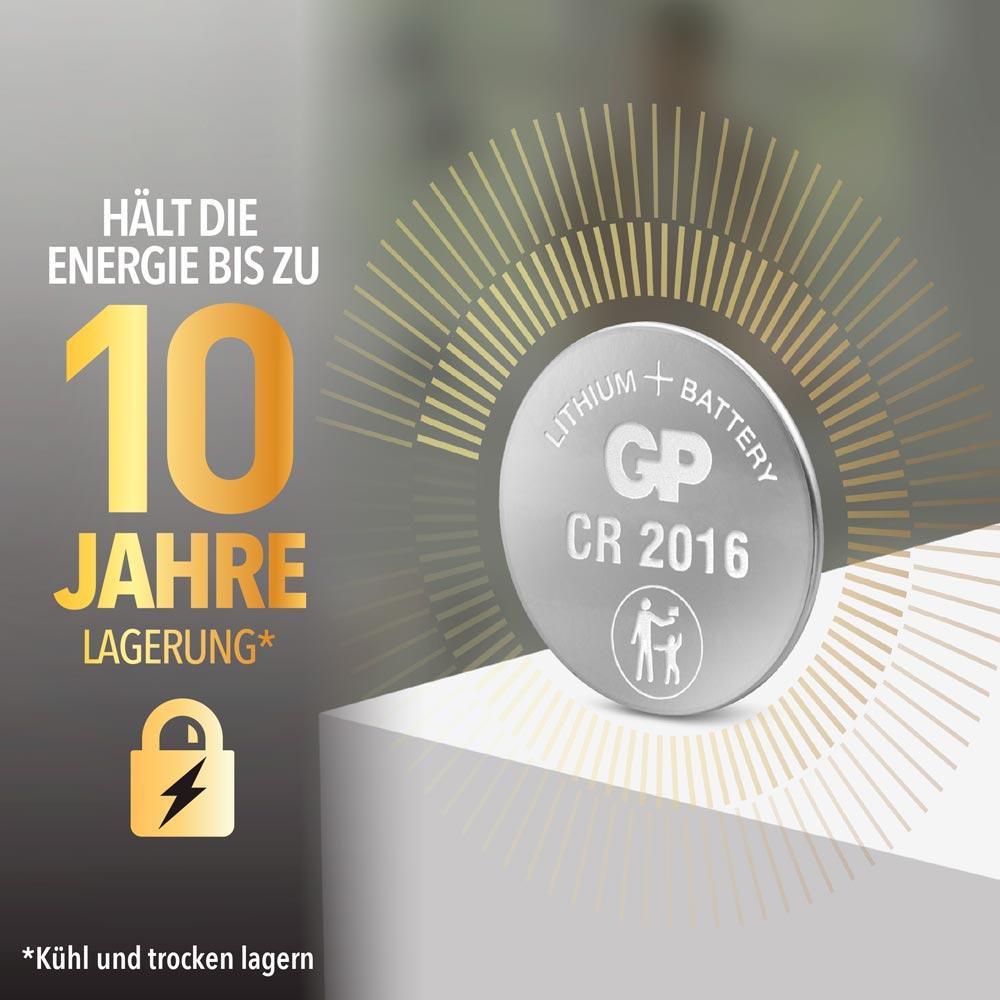 GP CR2016 Lithium Knopfzelle, 3 V, 2 Stück GP Knopfzelle, CR2016, Lithium, 3 V, 2 St.