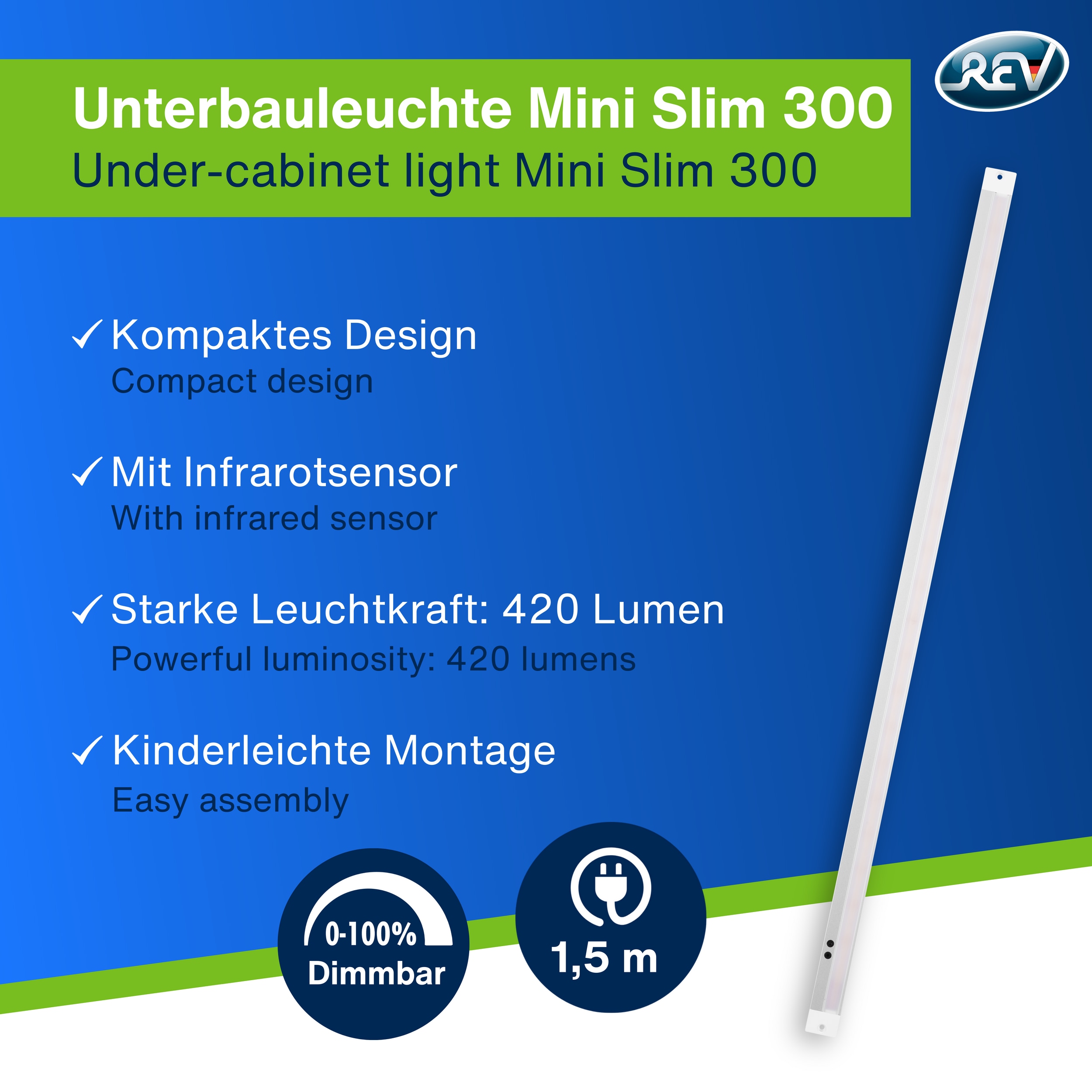 REV LED-Unterbauleuchte Mini Slim, 6W, 3000K, 420lm, warmweiß, IP20, 60 cm