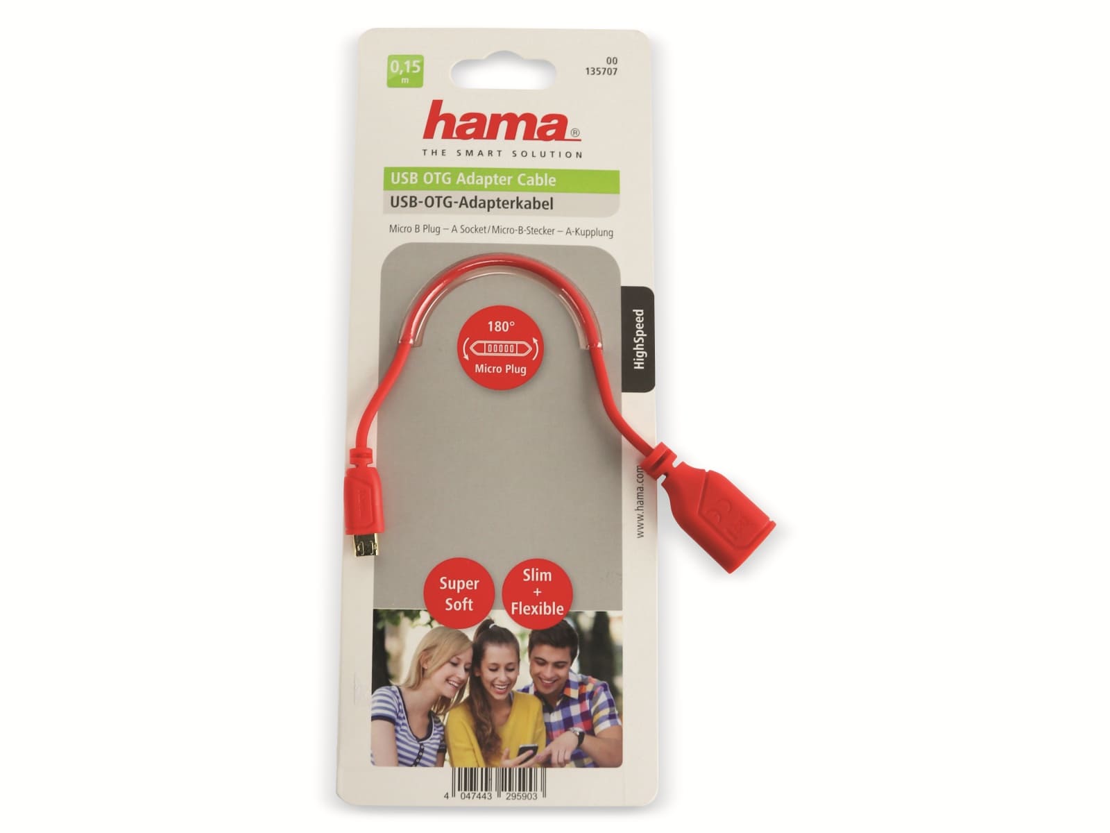 Hama Micro-USB OTG Kabel 135707, Flexi-Slim, rot, 0,15 m Hama Micro-USB OTG Kabel 135707, Flexi-Slim, rot, 0,15 m