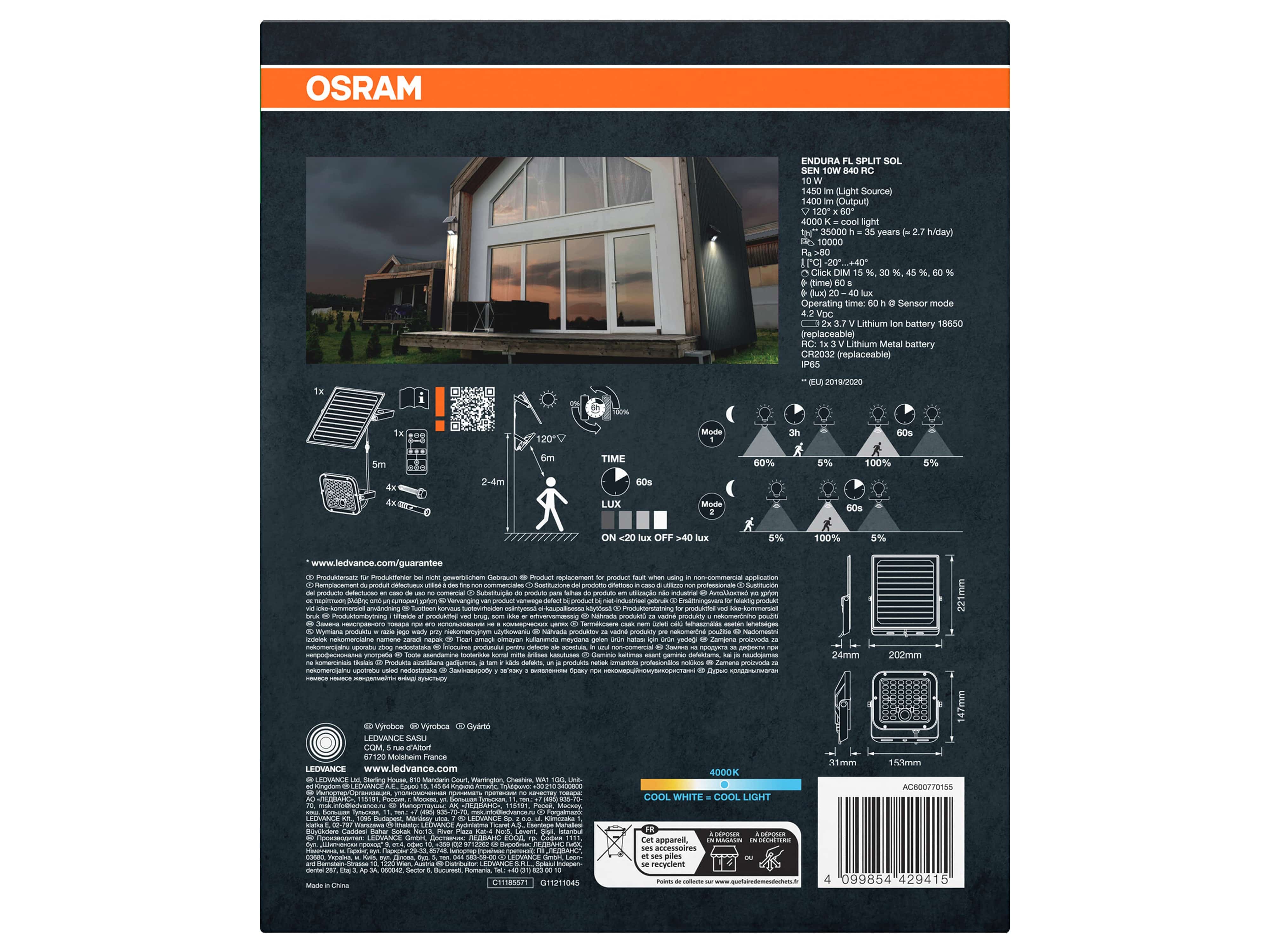 OSRAM Solar LED-Fluter, 10W, 1400lm, 4000K, schwarz OSRAM Solar LED-Fluter, 10W, 1400lm, 4000K, schwarz