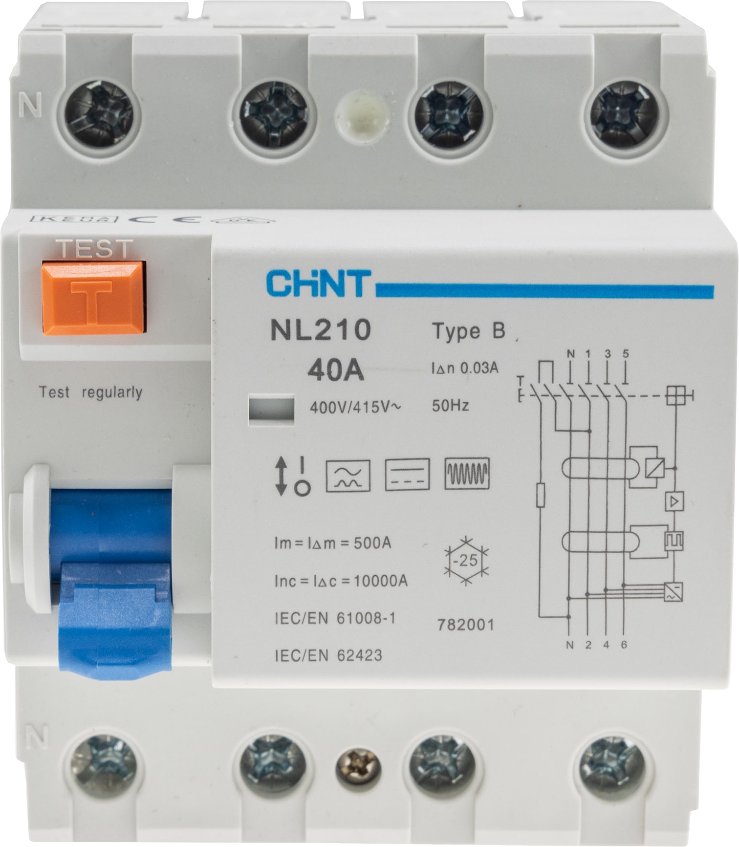 CHINT FI Fehlerstrom-Schutzschalter 23896, 30mA, 40 A, 4-polig, Allstromsensitiv CHINT FI Fehlerstrom-Schutzschalter 23896, 30mA, 40 A, 4-polig, Allstromsensitiv