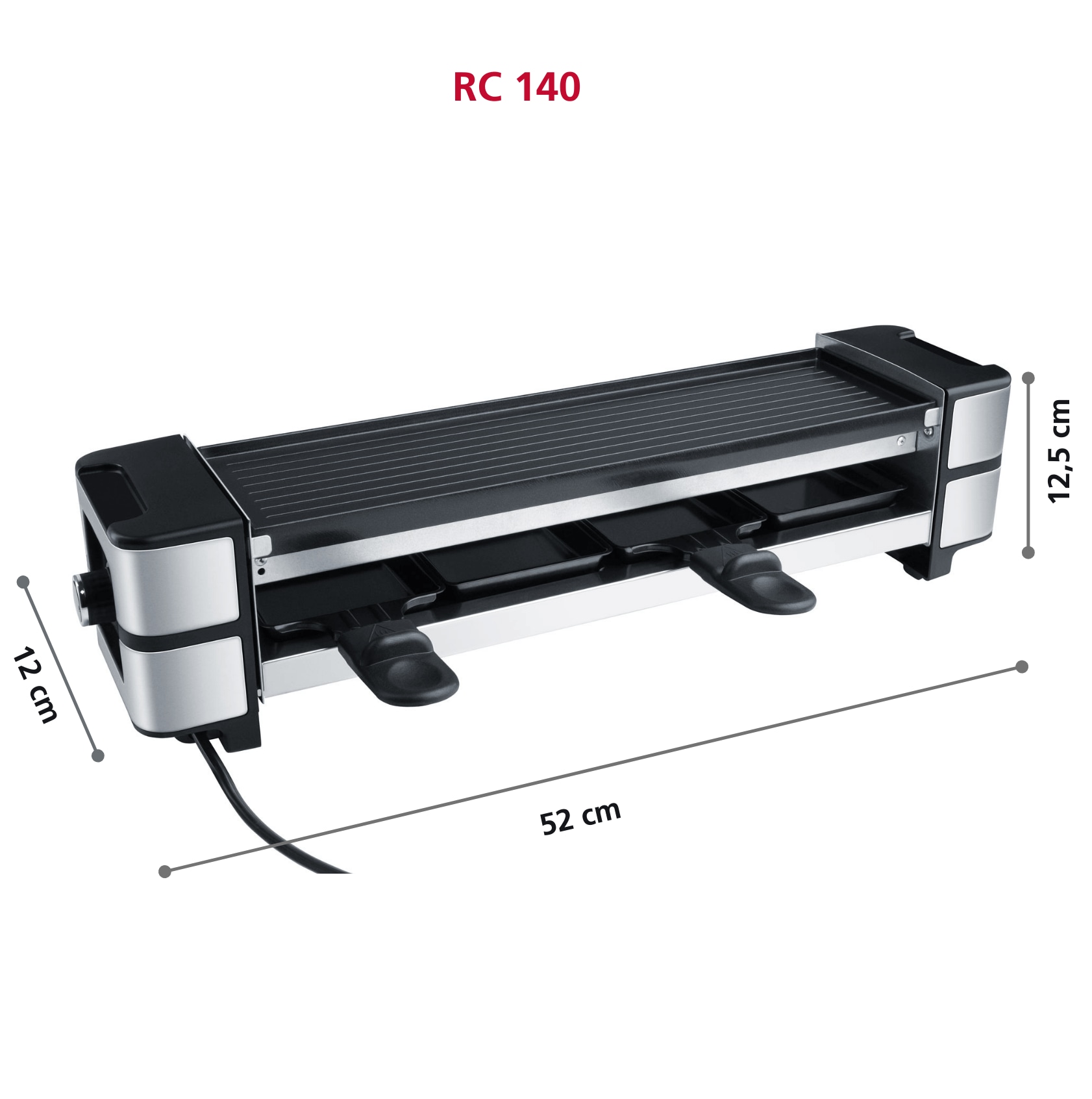 STEBA Guss-Raclette RC 140, PFAS-freie keramikbeschichtete Grillplatte, 4 Pfännchen