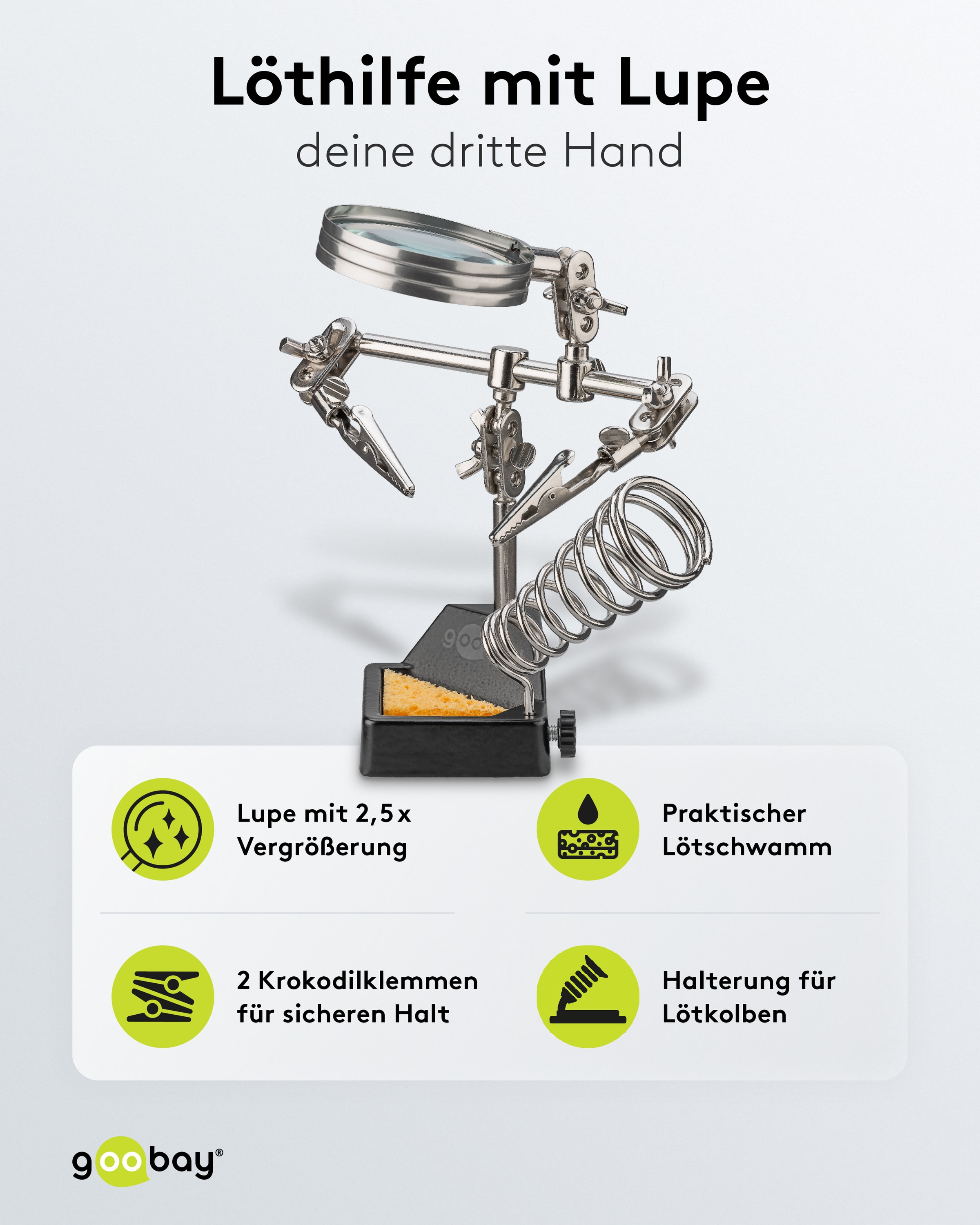 GOOBAY Dritte Hand, 76560, mit Lupe und Lötkolbenständer