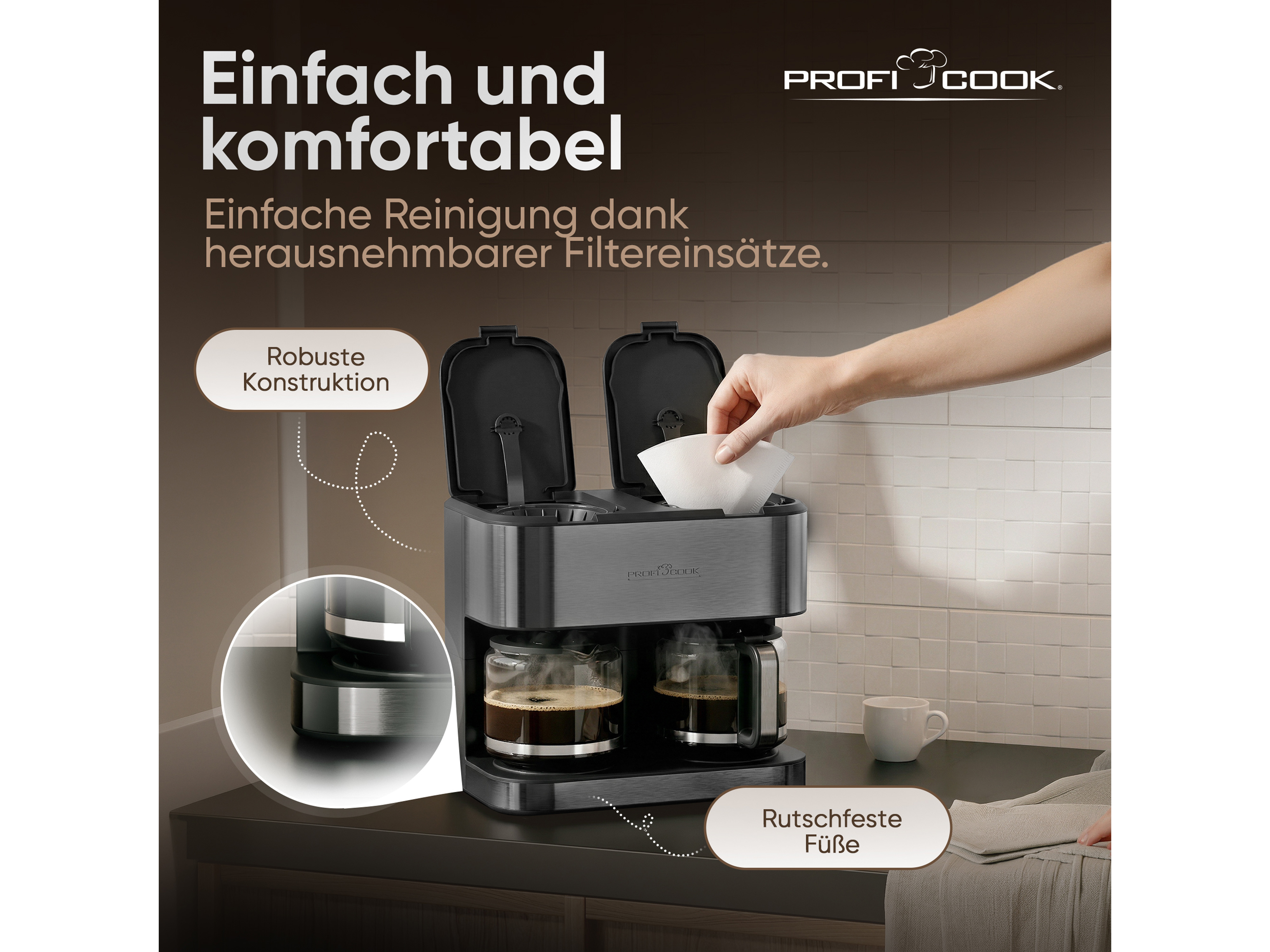 PROFI COOK Doppelkaffeemaschine PC-KAD 1308, 3,6 L, 2000 W, dark inox