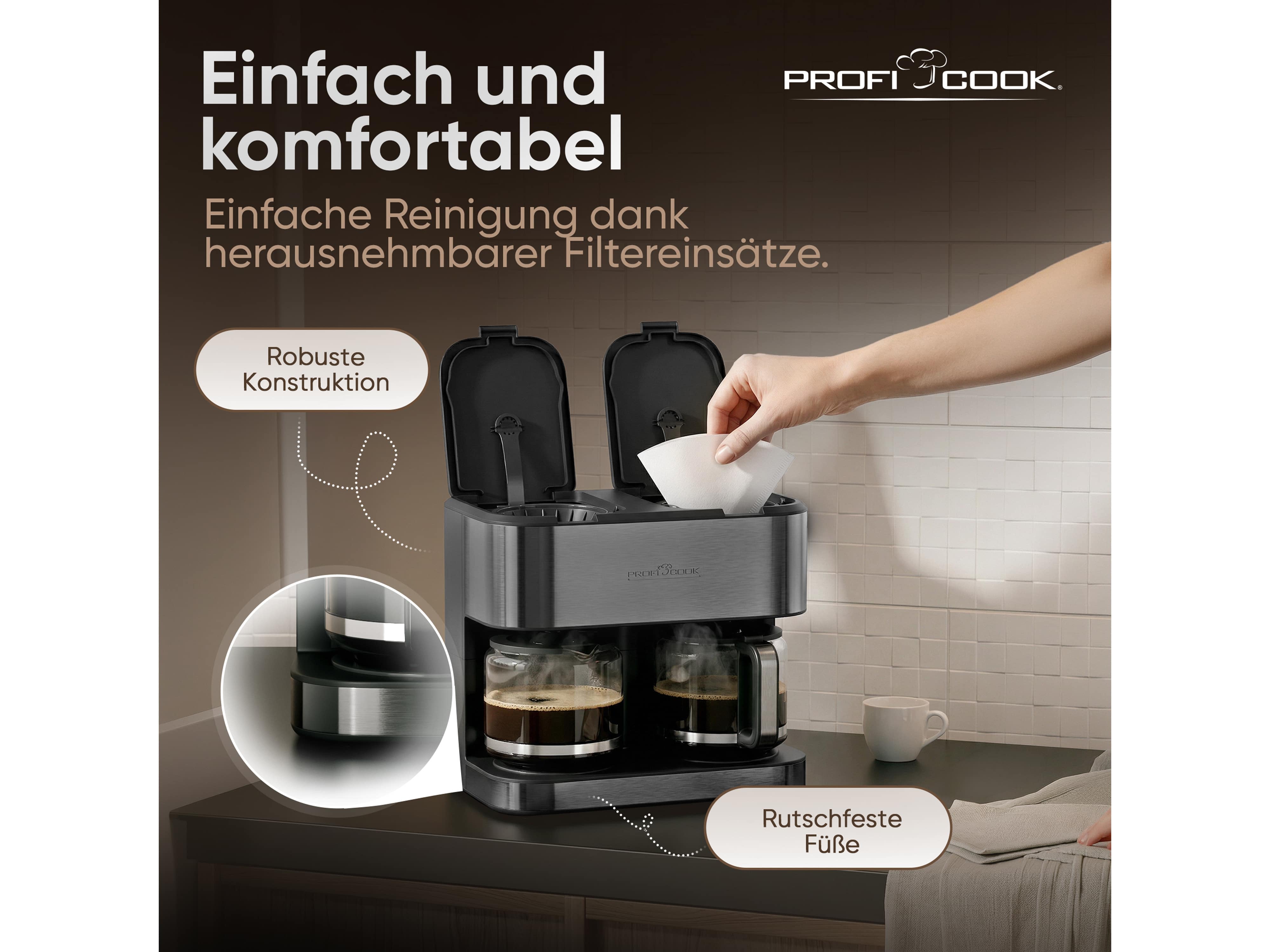 PROFI COOK Doppelkaffeemaschine PC-KAD 1308, 3,6 L, 2000 W, dark inox PROFI COOK Doppelkaffeemaschine PC-KAD 1308, 3,6 L, 2000 W, dark inox