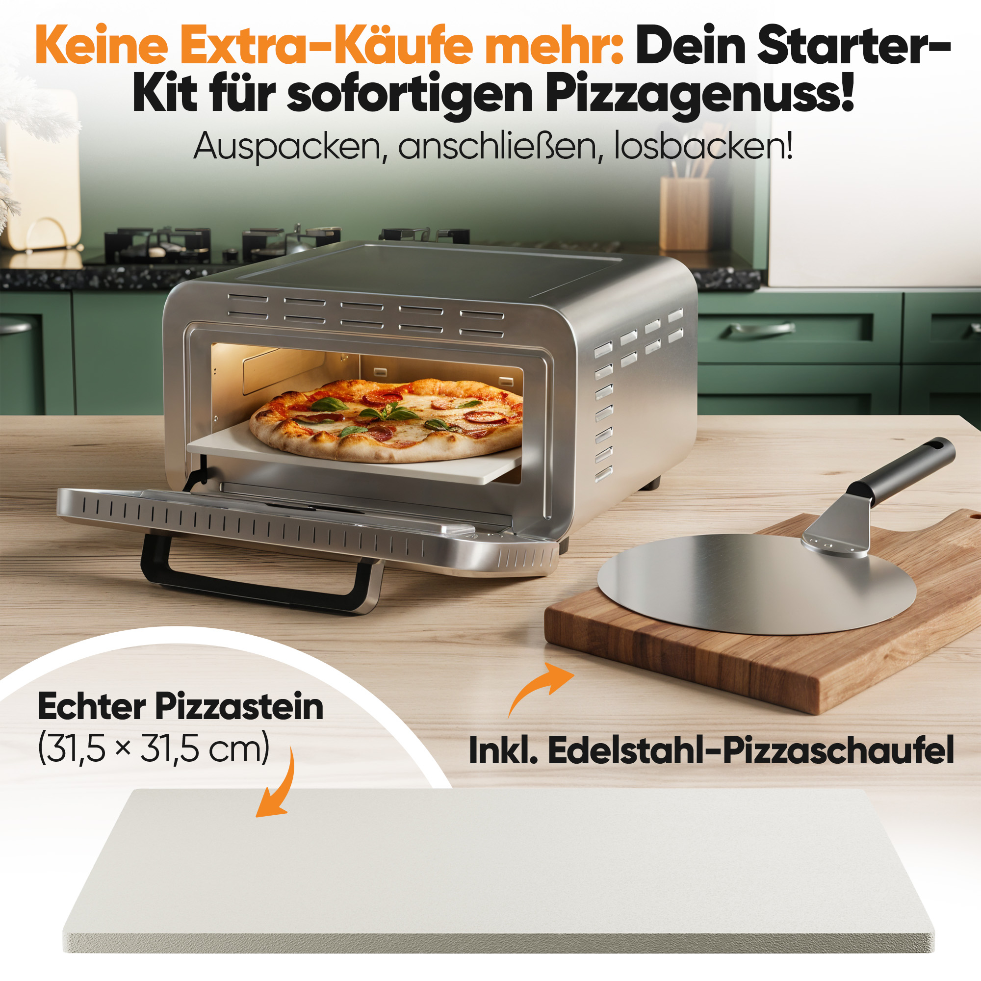 PROFICOOK Pizzaofen PC-PO 1323, inkl. Pizzastein & Pizzaheber, 400°C