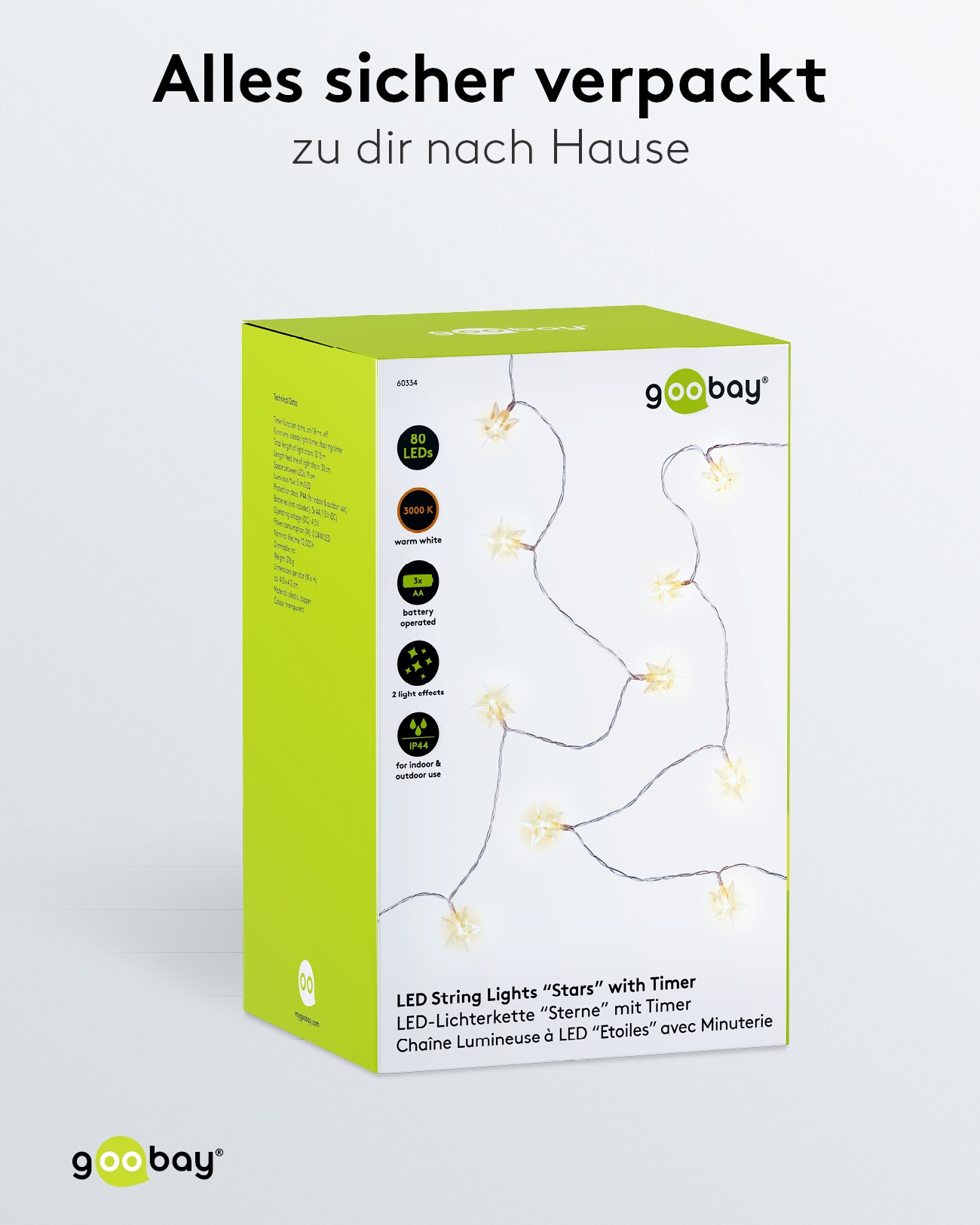 GOOBAY LED-Lichterkette "Sterne", 80 LEDs, Silberdraht, 2 Leucht Modi, Innen/Außen, 12,15 m LED-Lichterkette GOOBAY "Sterne", 80 LEDs, Silberdraht, 2 Leucht Modi, Innen/Außen, 12,15 m