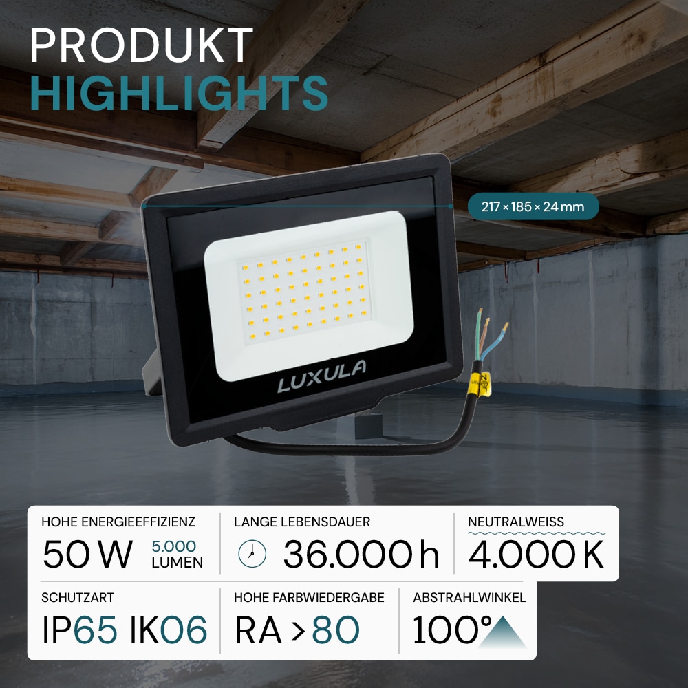 LUXULA LED-Fluter, EEK: F, 50W, 5000lm, 4000K, schwarz