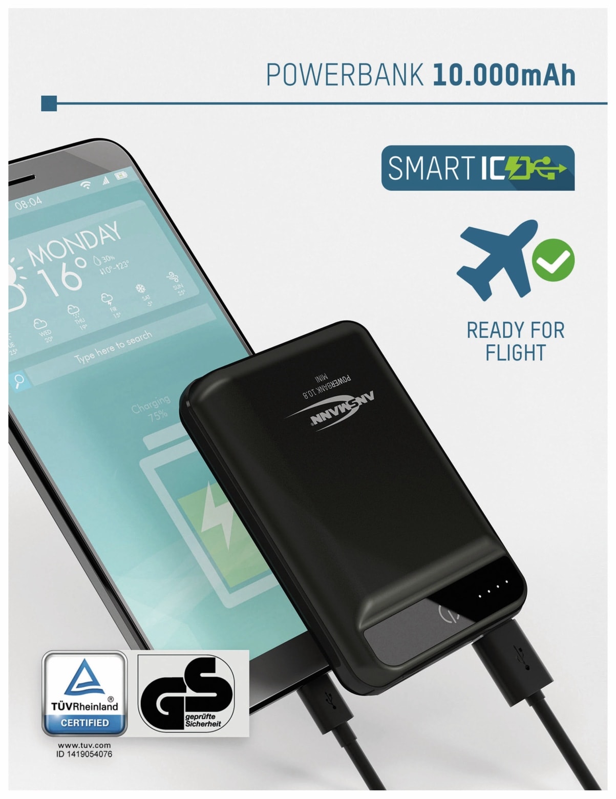 ANSMANN USB Powerbank 10.8 mini, 10.000 mAh ANSMANN USB Powerbank 10.8 mini, 10.000 mAh