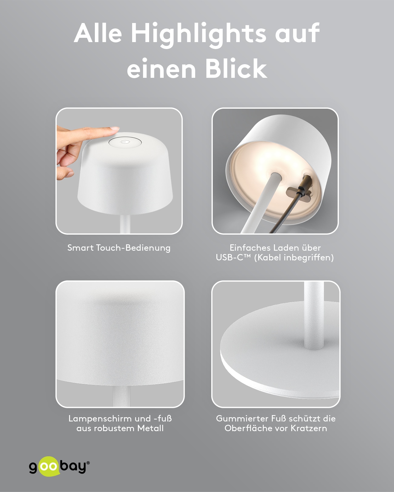 GOOBAY LED-Tischleuchte 77676, 2W, 3000 K, 150 lm, warmweiß, IP44, weiß