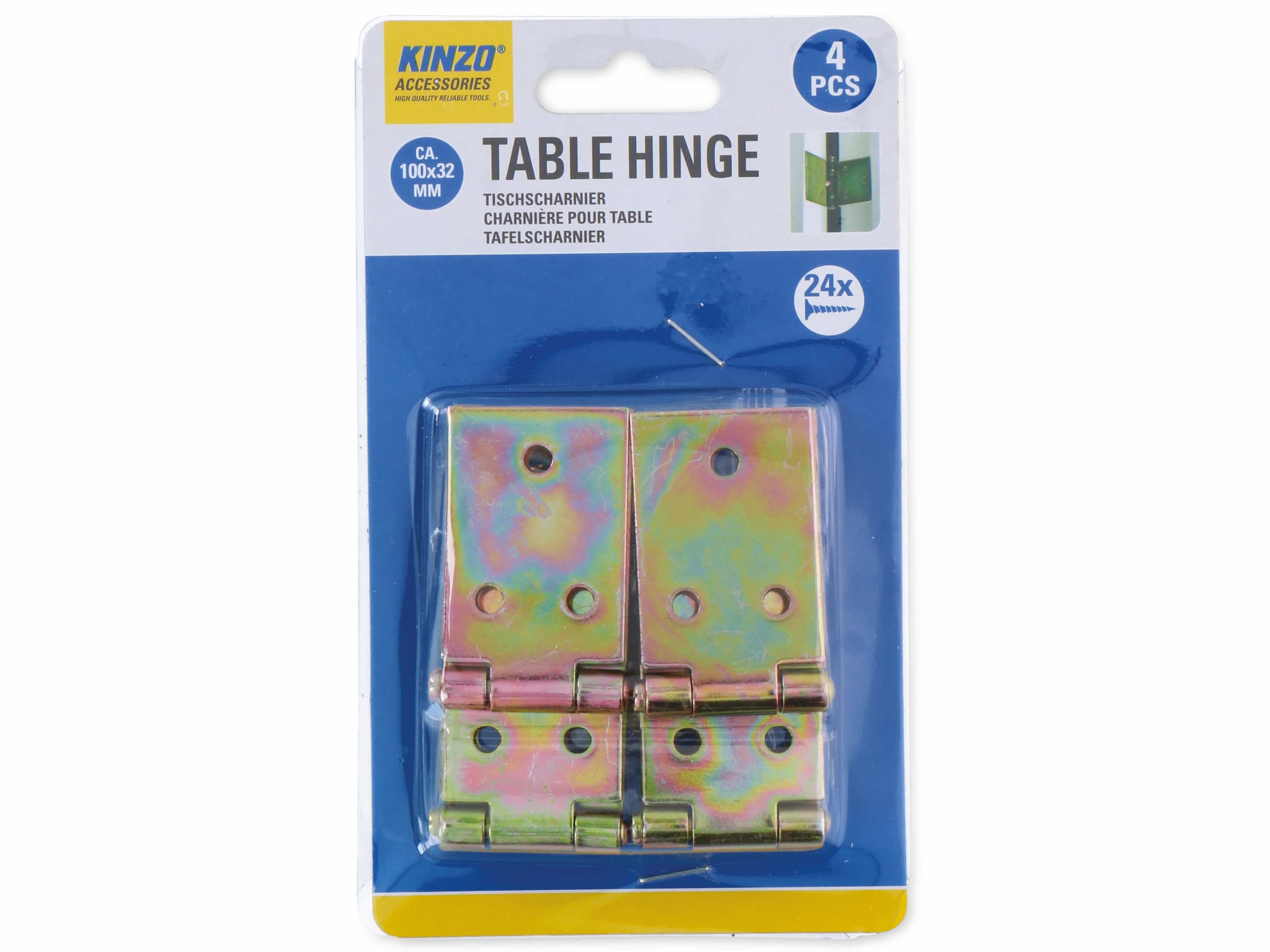 KINZO Tischscharnier, 100x32 mm, 4 Stück, 24 Schrauben KINZO Tischscharnier, 100x32 mm, 4 Stück, 24 Schrauben