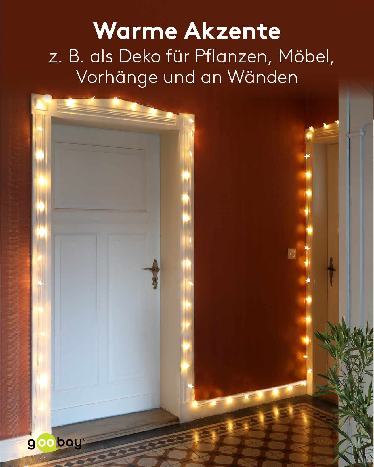 LED-Lichterkette GOOBAY "Sterne", 80 LEDs, Silberdraht, 2 Leucht Modi, Innen/Außen, 12,15 m
