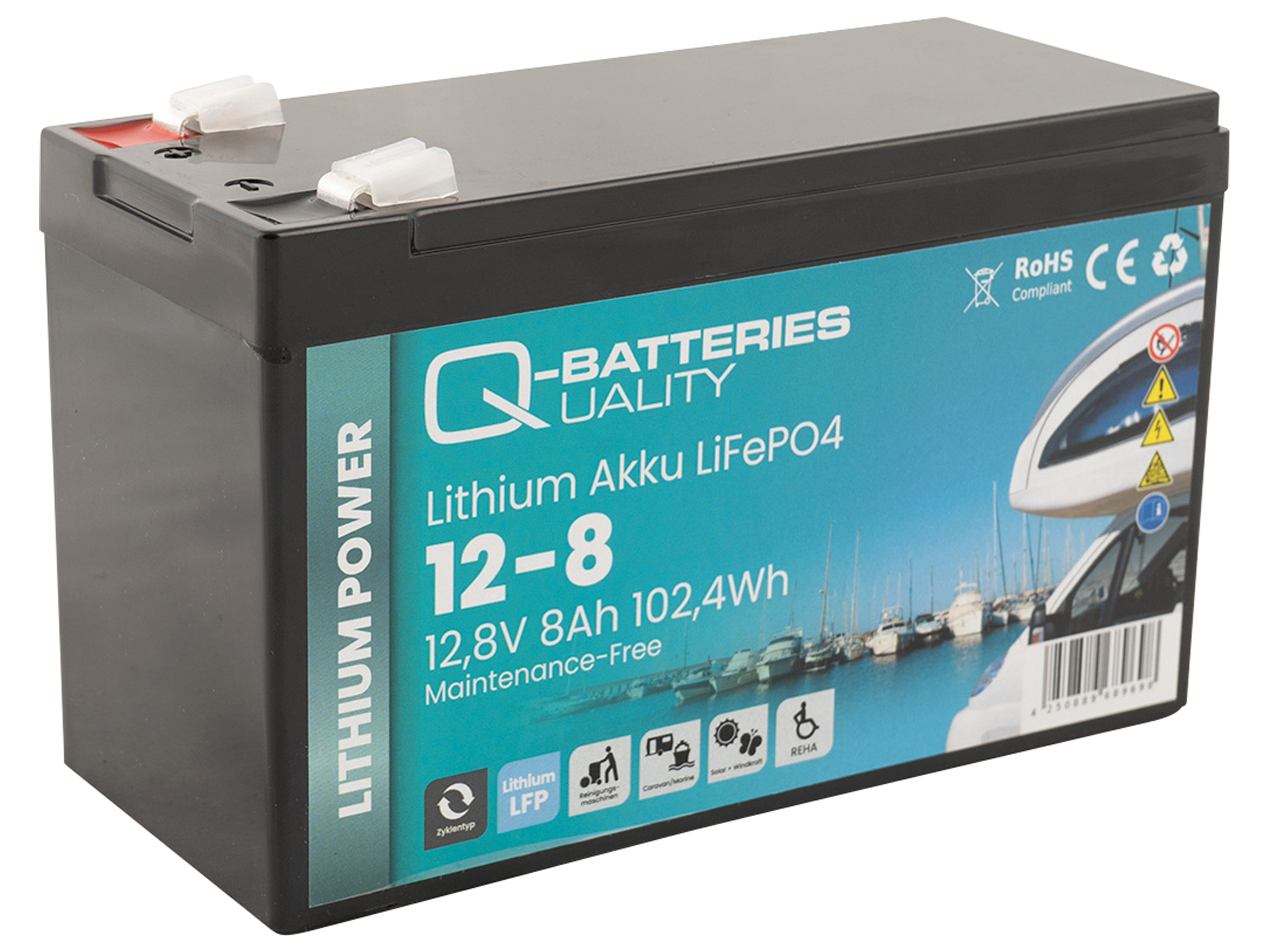 Q-BATTERIES Lithium Akku 12-8 12,8V 8Ah, 102,4Wh LiFePO4 Batterie