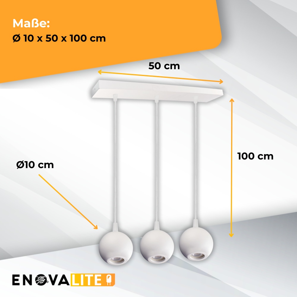 ENOVALITE LED-Pendellampe GLOBE, GU10-Fassung, IP20, Ø10cm, 3 flammig, weiß