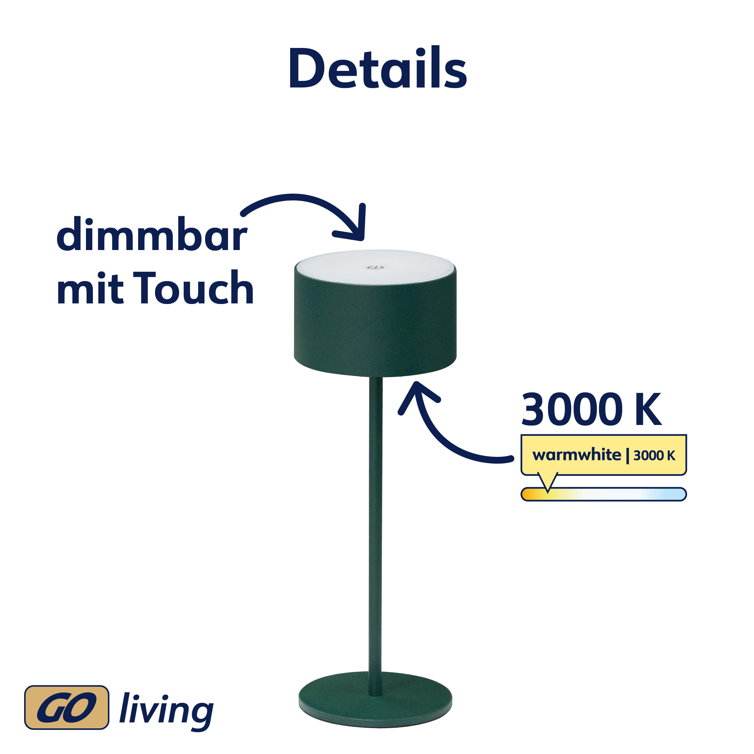 MÜLLER-LICHT LED-Akku-Tischleuchte Flora, 2 W, 110 lm, 3000 K, grün