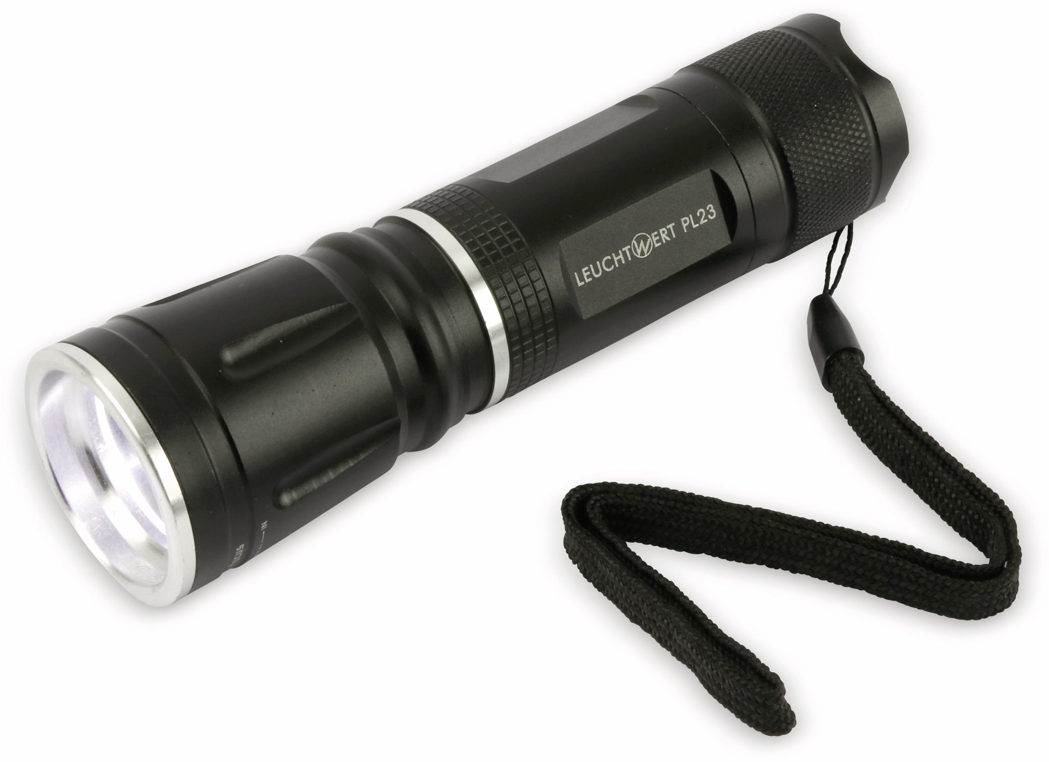 LED-Taschenlampe, LEUCHTWERT, PL23, 5 W CREE LED, 4xMicro, schwarz