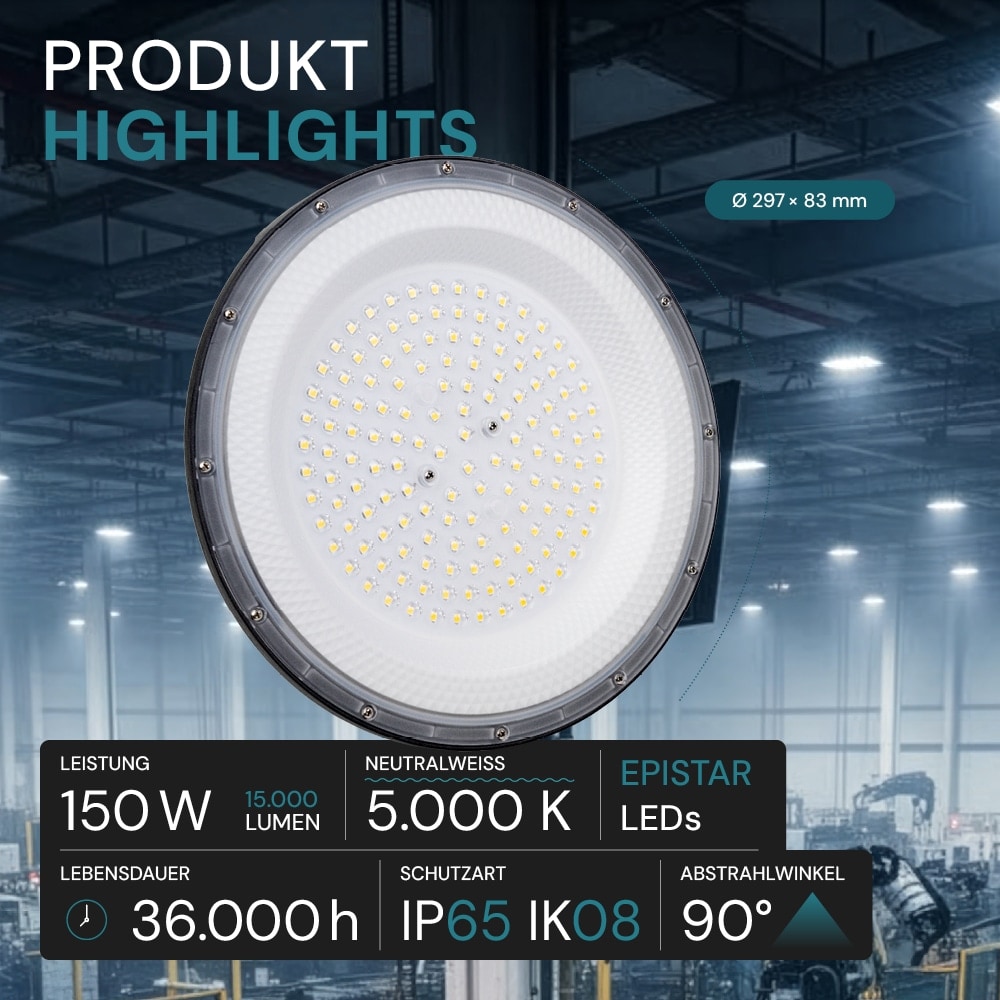 LUXULA LED-Highbay-Leuchte, UFO, EEK: F, 150 W, 15000 Lm, 5000 K LUXULA LED-Highbay-Leuchte, UFO, EEK: F, 150 W, 15000 Lm, 5000 K