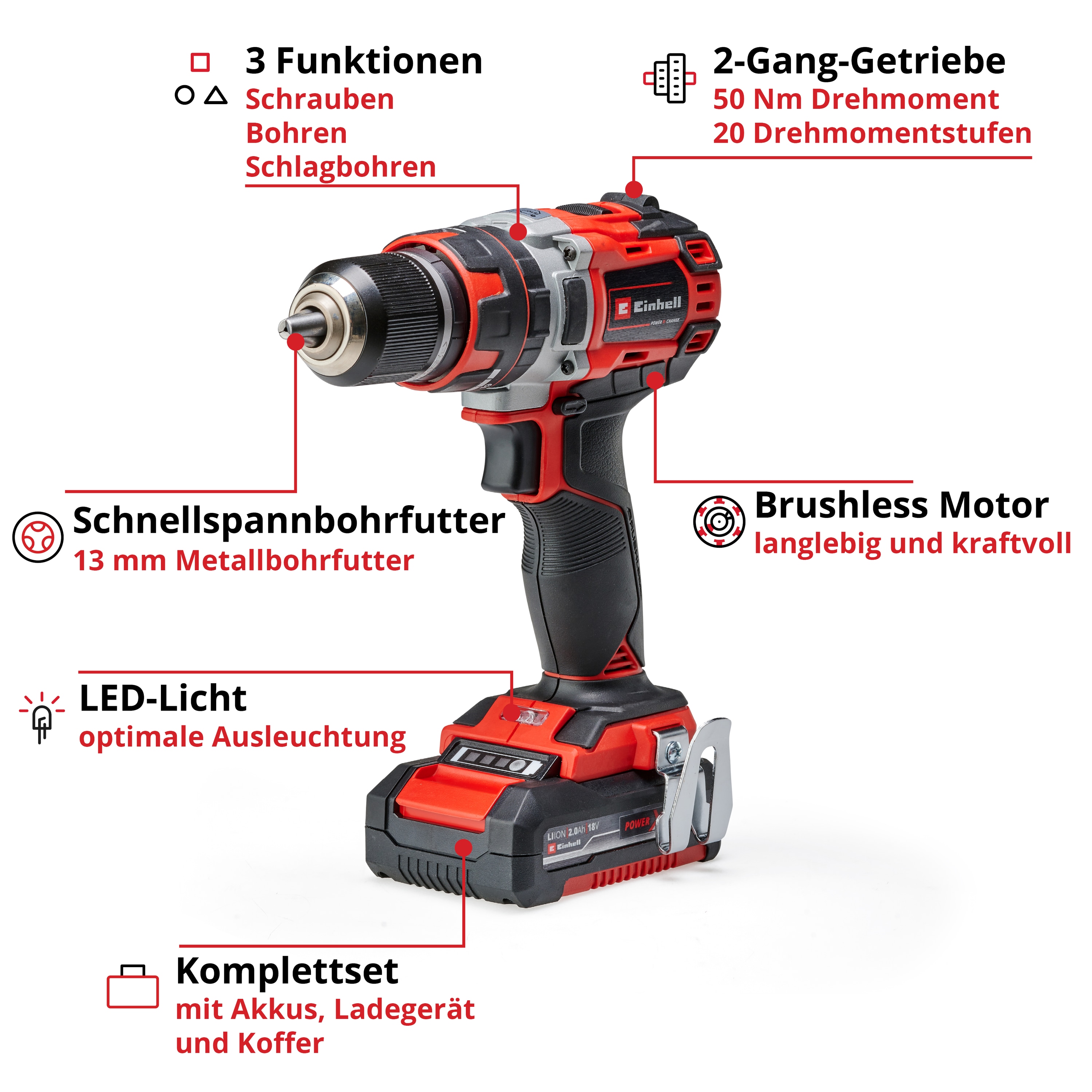 EINHELL PROFESSIONAL Akku-Schlagbohrschrauber TP-CD 18/50 Li-i BL (2x2,0 Ah) EINHELL Akku-Schlagbohrschrauber TP-CD 18/50 Li-i BL (2x2,0 Ah)