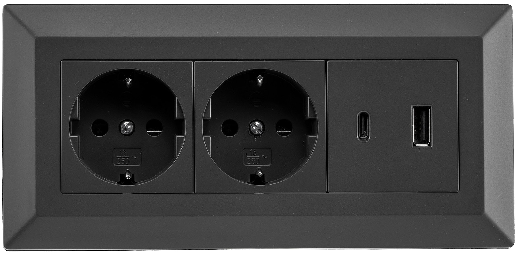 CHILITEC Steckdosenblock 23574, 2-fach, USB-A+C, 16A/250V, schwarz