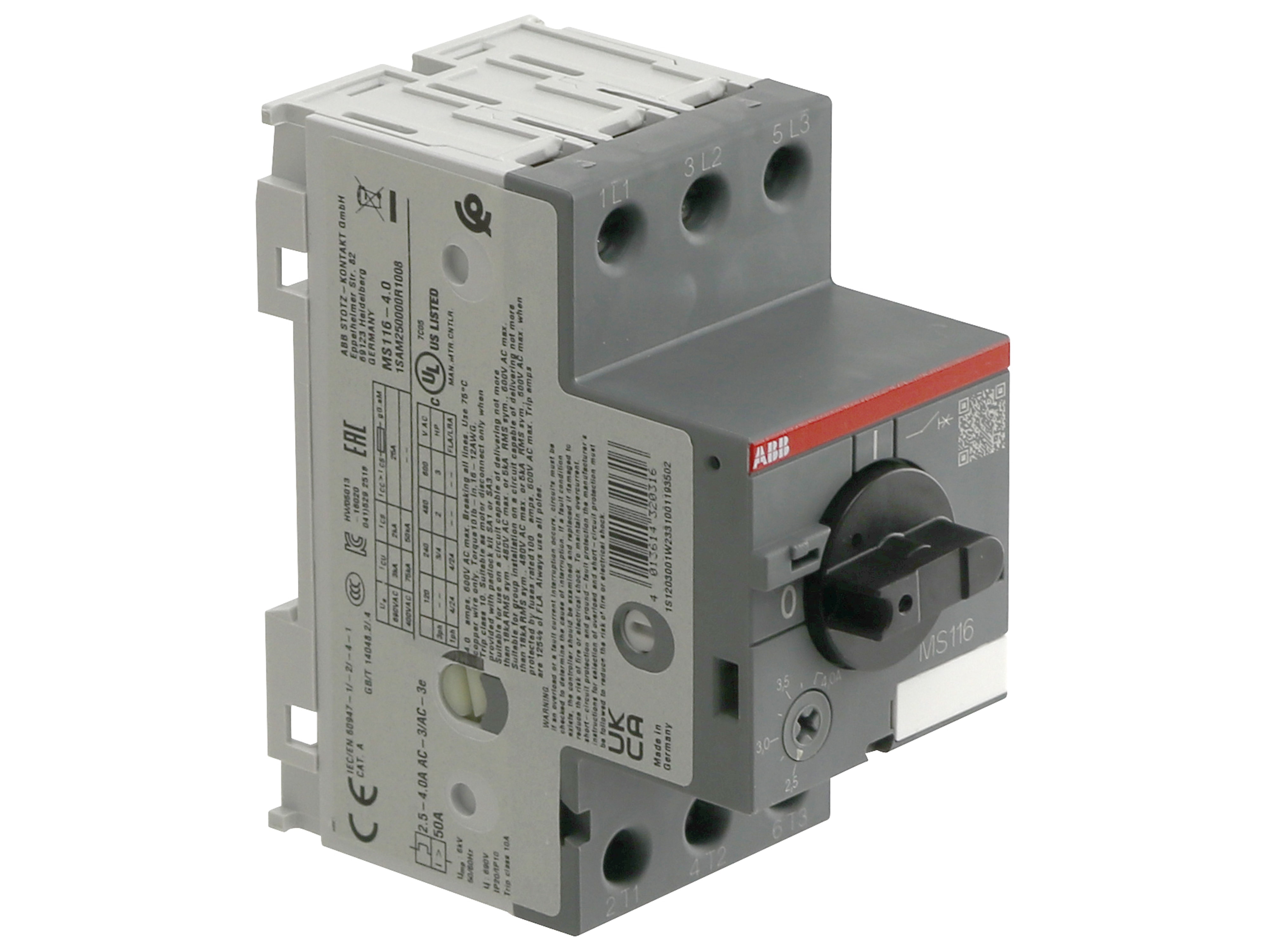 ABB Motorschutzschalter MS116-4.0, Auslöseklasse 10 A, 2.5...4.0 A ABB Motorschutzschalter MS116-4.0, Auslöseklasse 10 A, 2.5...4.0 A