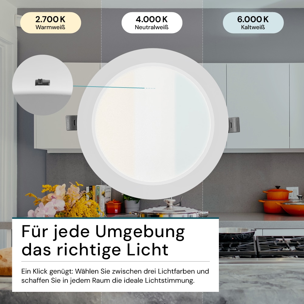 LUXULA LED-Einbauleuchte, 6W, EEK: F, 600lm, CCT, IP44, weiß
