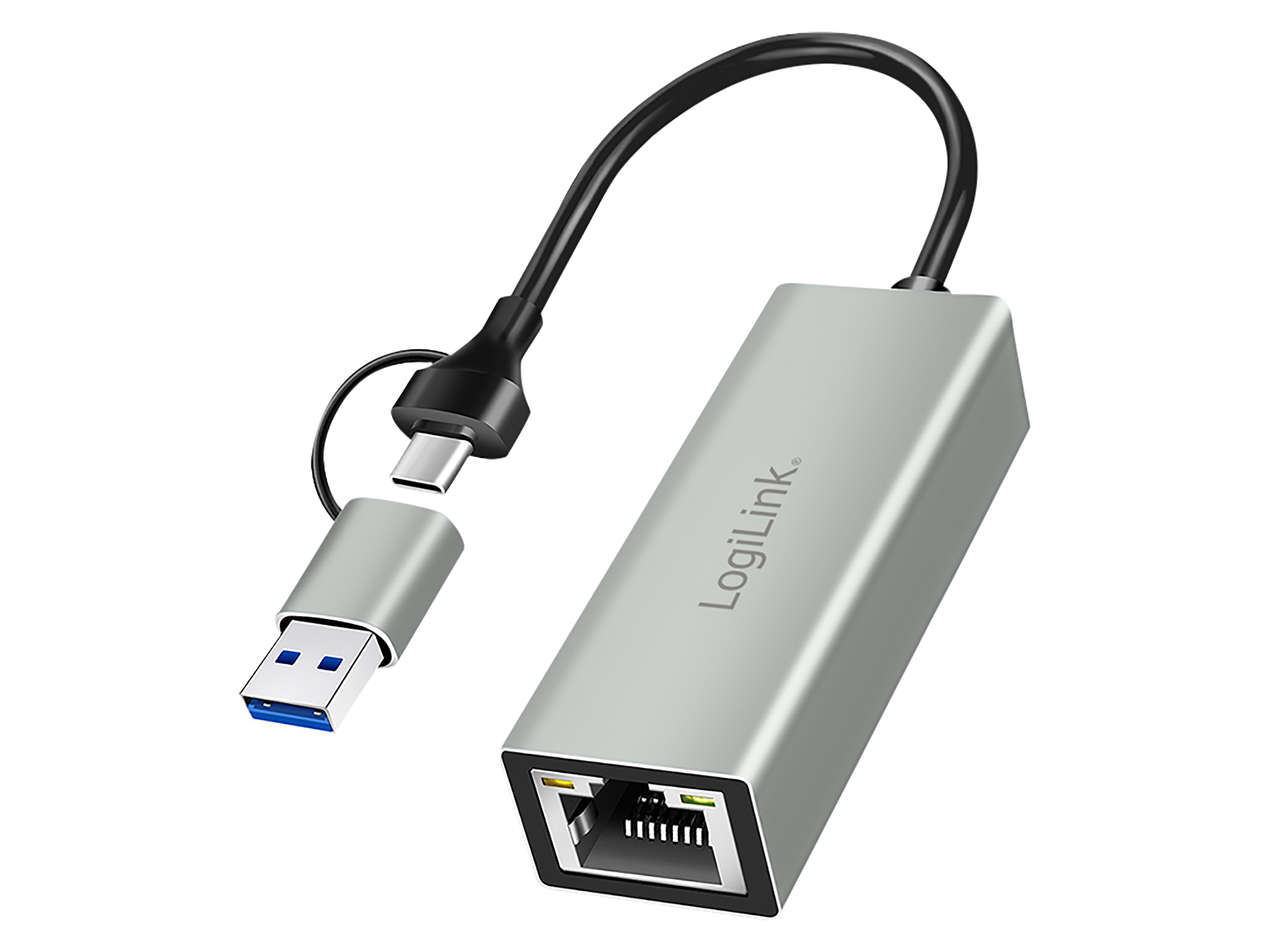 LOGILINK USB-Netzwerkadapter UA0238B USB-C zu Gigabit Ethernet-Adapter mit 2-in-1 USB-Anschluss