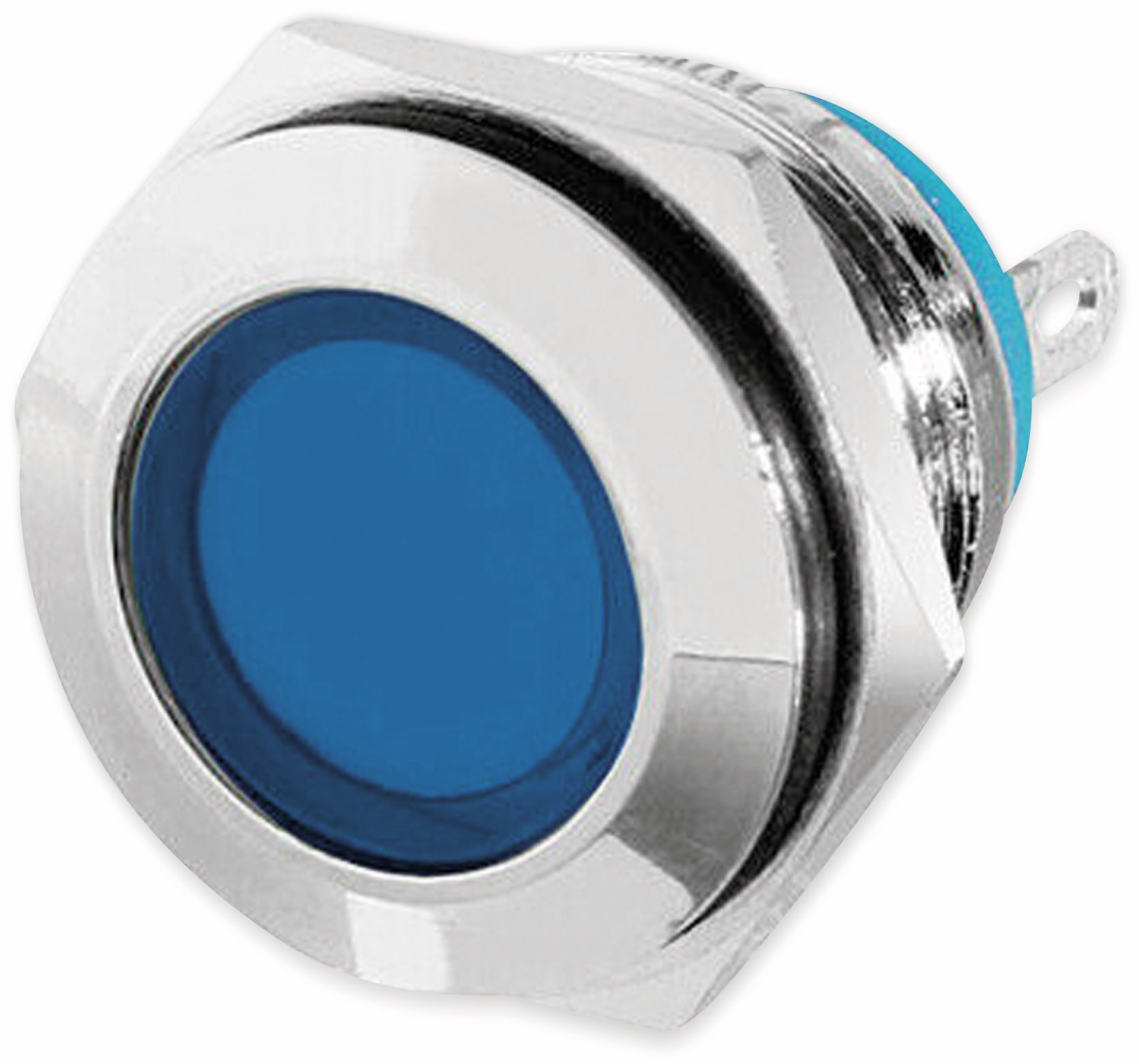 LED-Kontrollleuchte, Signalleuchte 12 V, Blau, Ø16 mm, Messing, Tiefe 22 mm