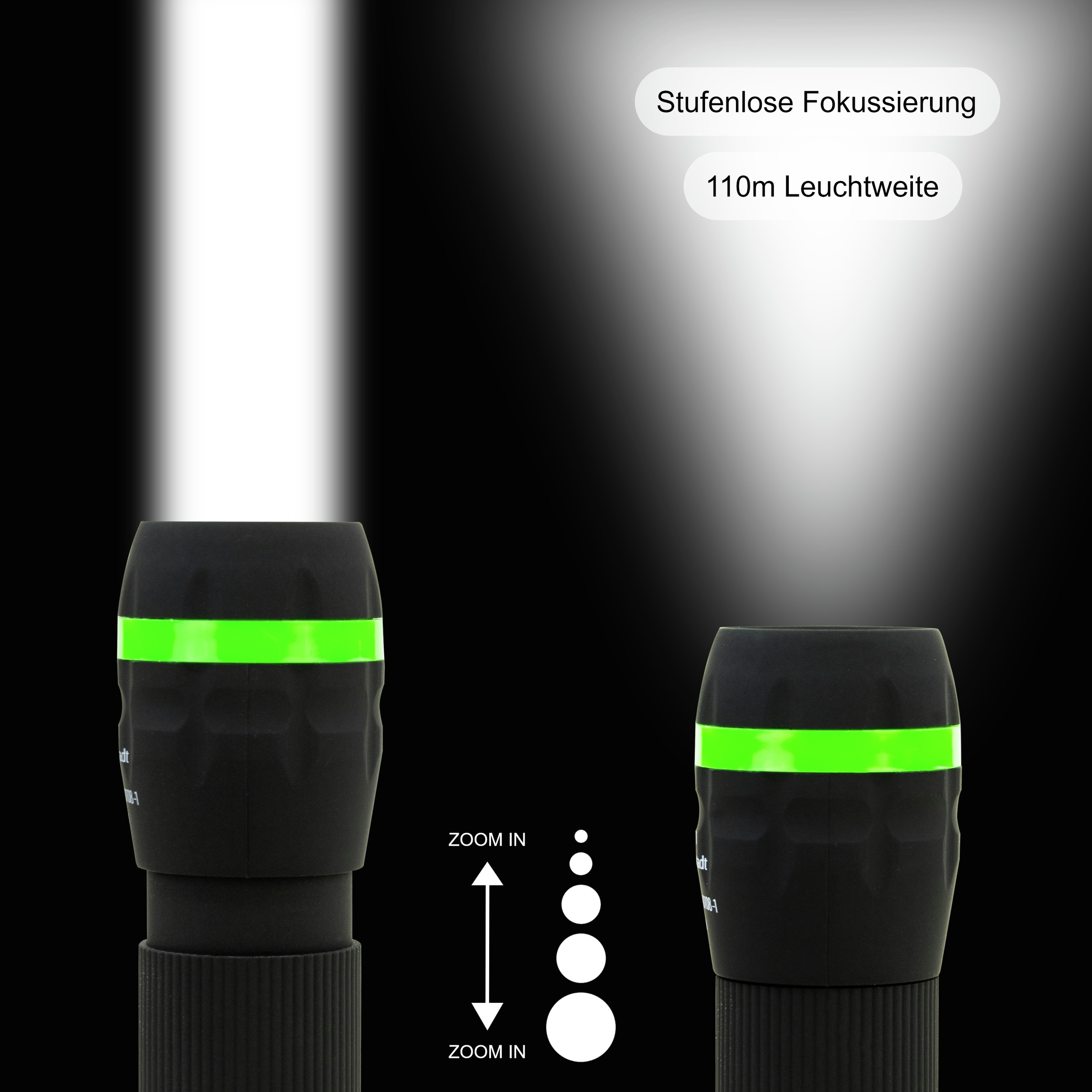 HYCELL LED-Taschenlampe Zoom, Kunststoff, 1W, 55 lm, batteriebetrieben