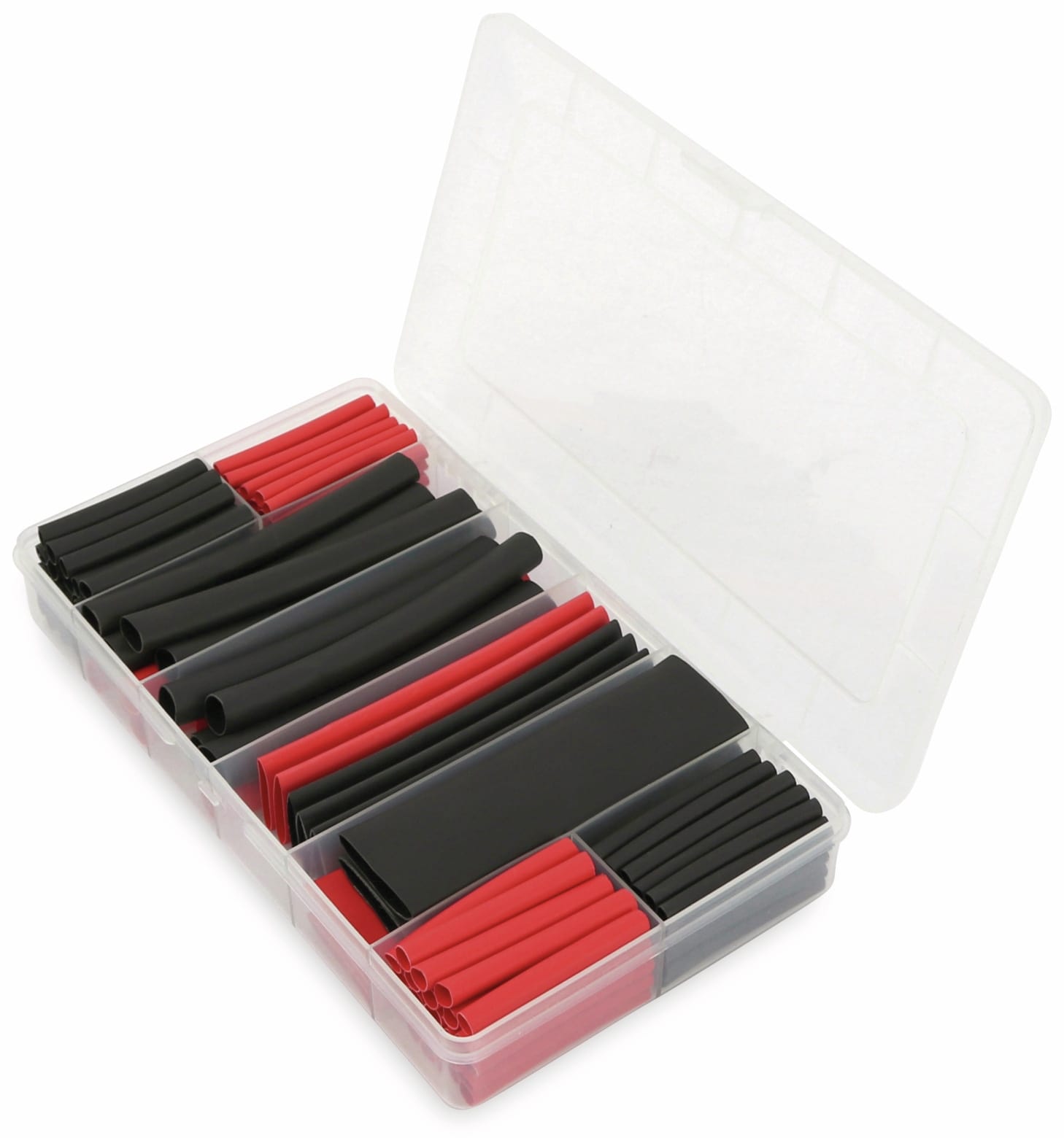 Schrumpfschlauch-Sortiment, 142-teilig Plastikbox, klebend, Schrumpfrate 3:1, schwarz+rot