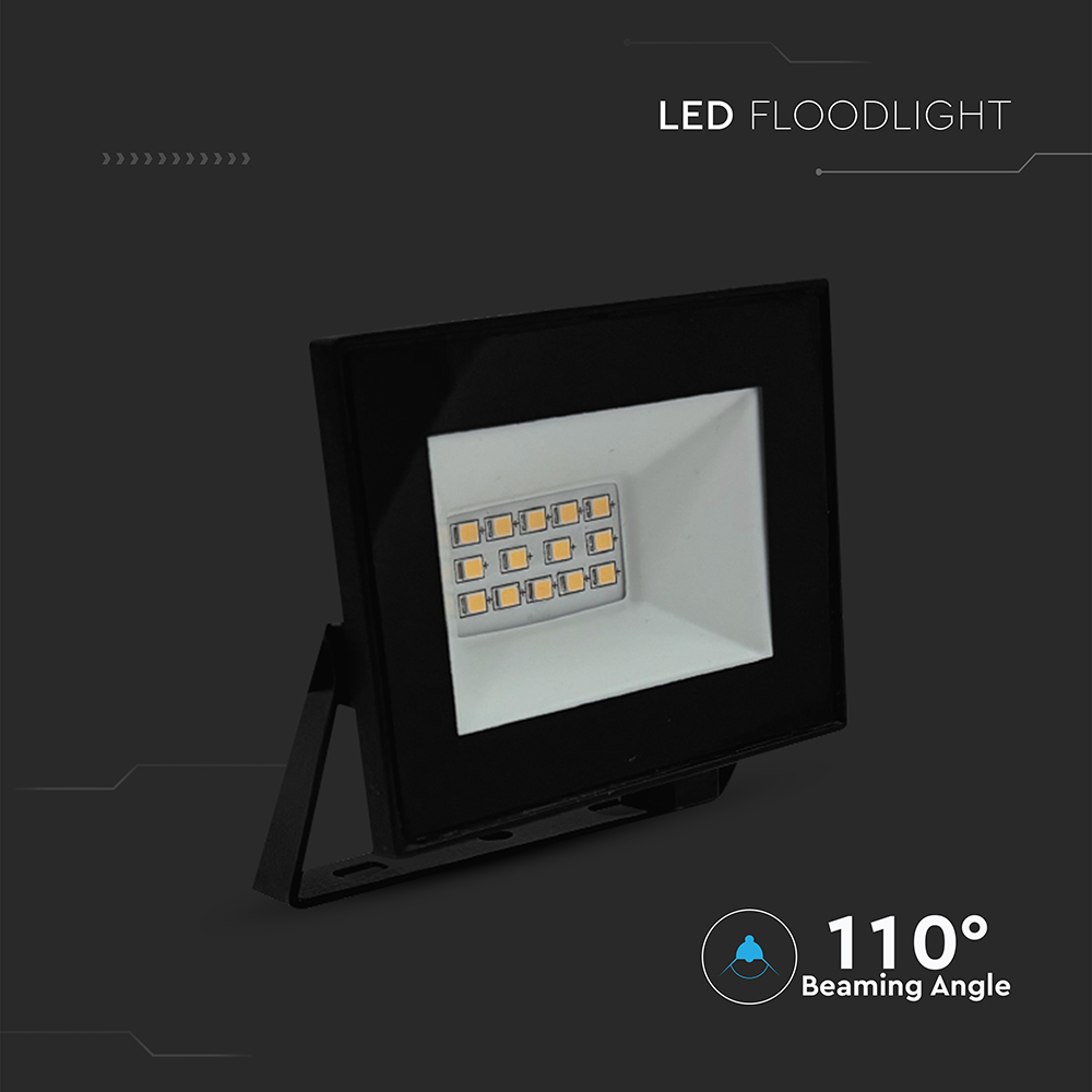 V-TAC LED-Fluter, VT-44012, 10 W, 6500K, EEK: F, 730 lm, kaltweiß, IP65, schwarz