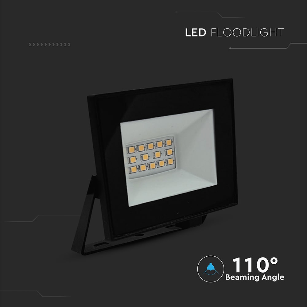 V-TAC LED-Fluter, VT-44012, 10 W, 6500K, EEK: F, 730 lm, kaltweiß, IP65, schwarz