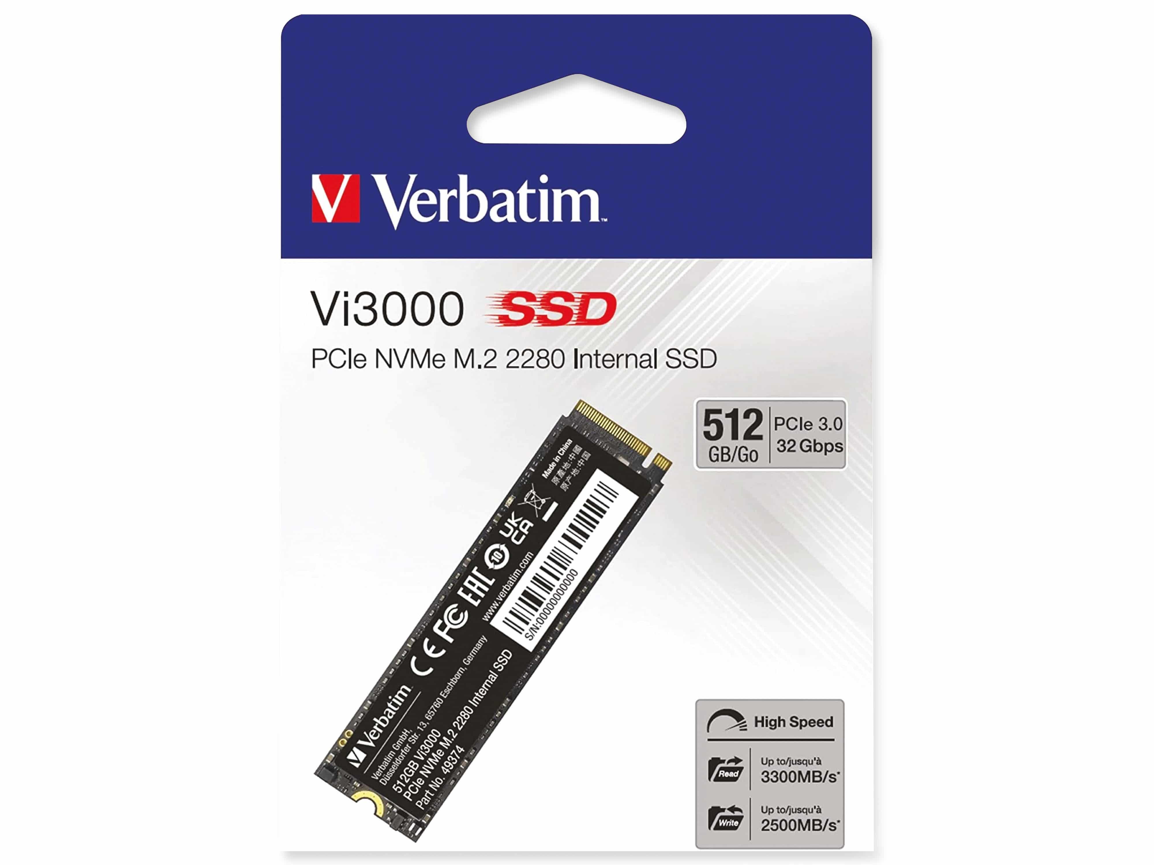 VERBATIM M.2 2280 SSD Vi3000, PCIe 3.0, 512 GB