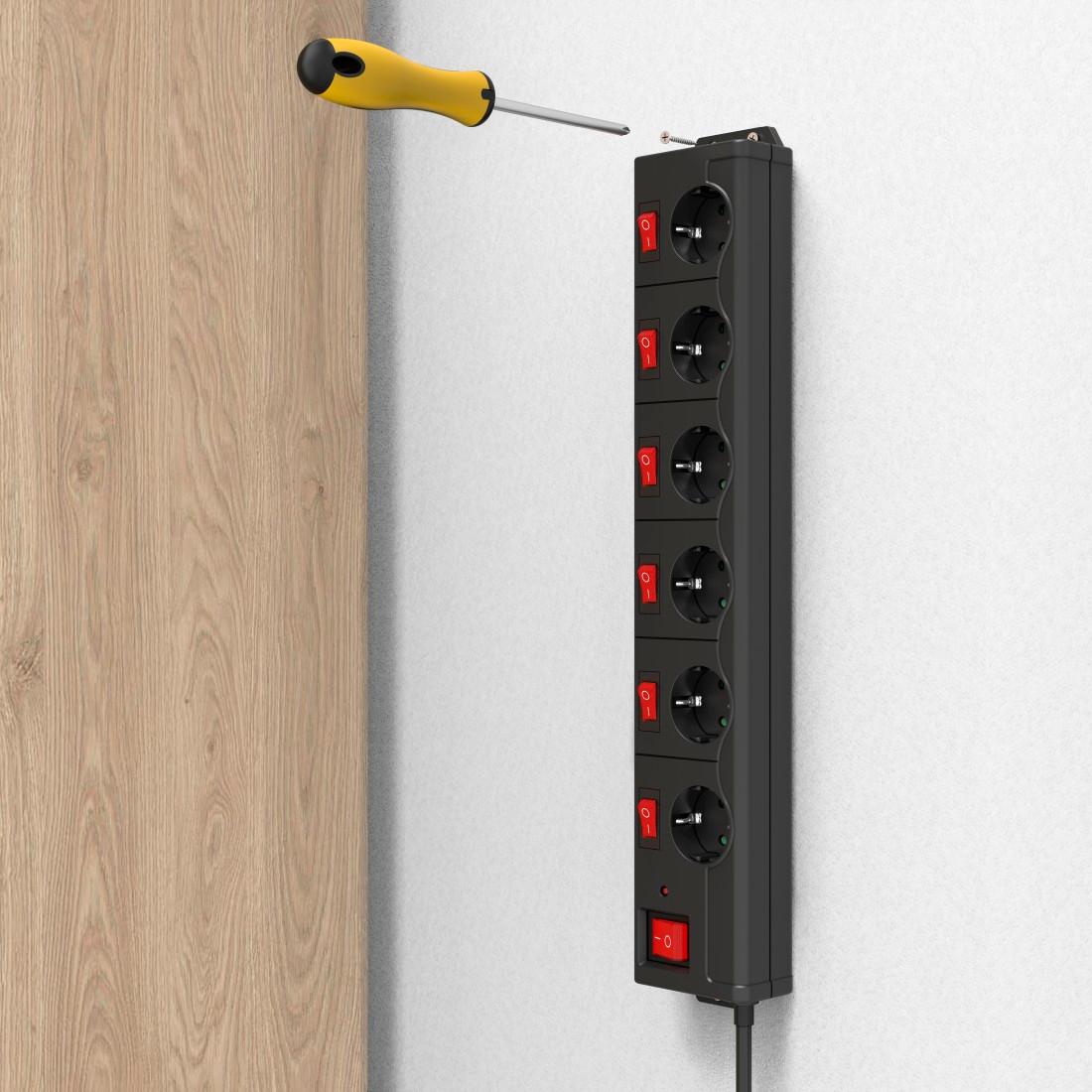 HAMA Steckdosenleiste, 6+1, XL, 6-fach, einzeln schaltbar, schwarz