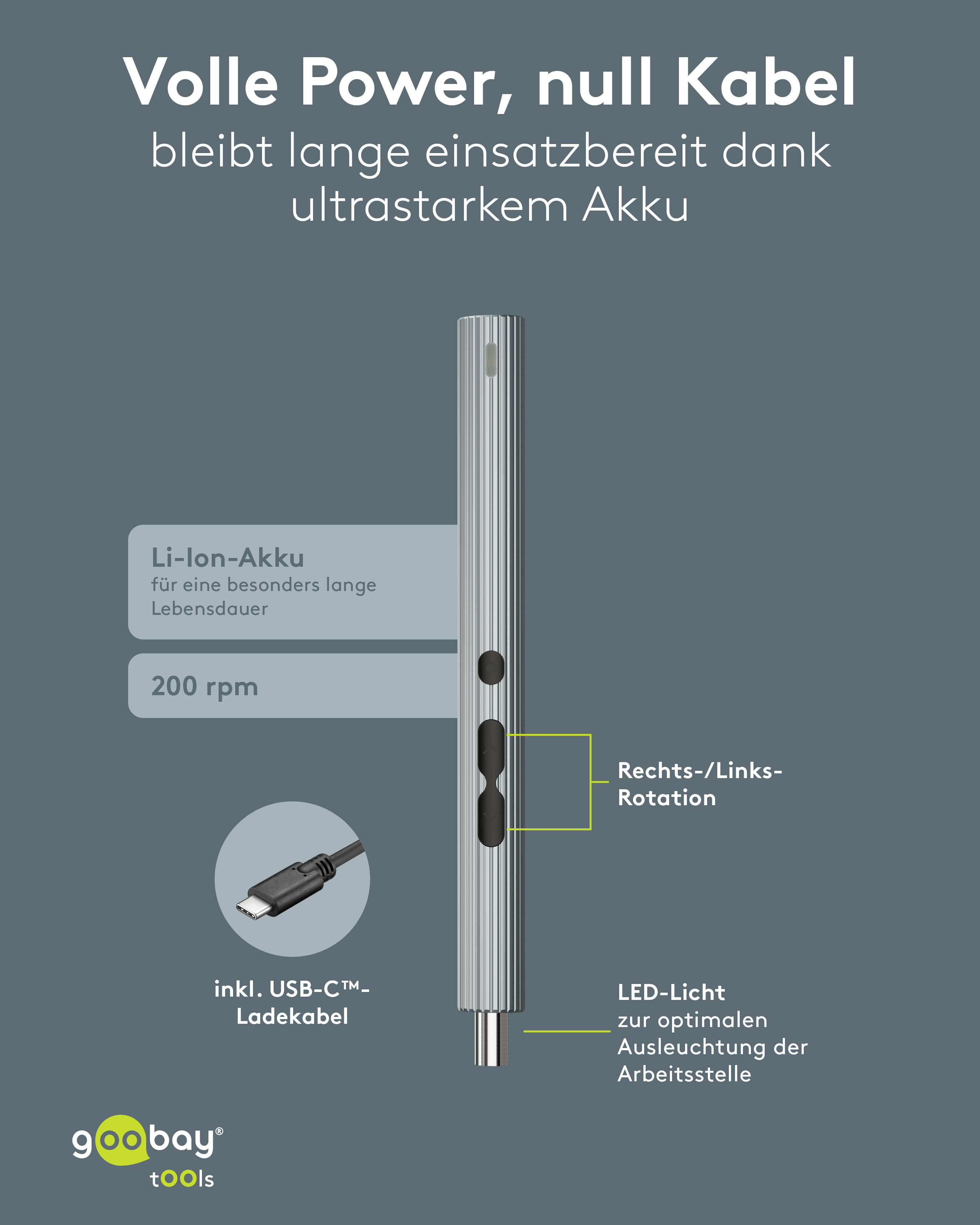 GOOBAY TOOLS 58in1 Elektrischer Schraubendreher, 77839, mit 50-tlg. Präzisions-Bitsatz